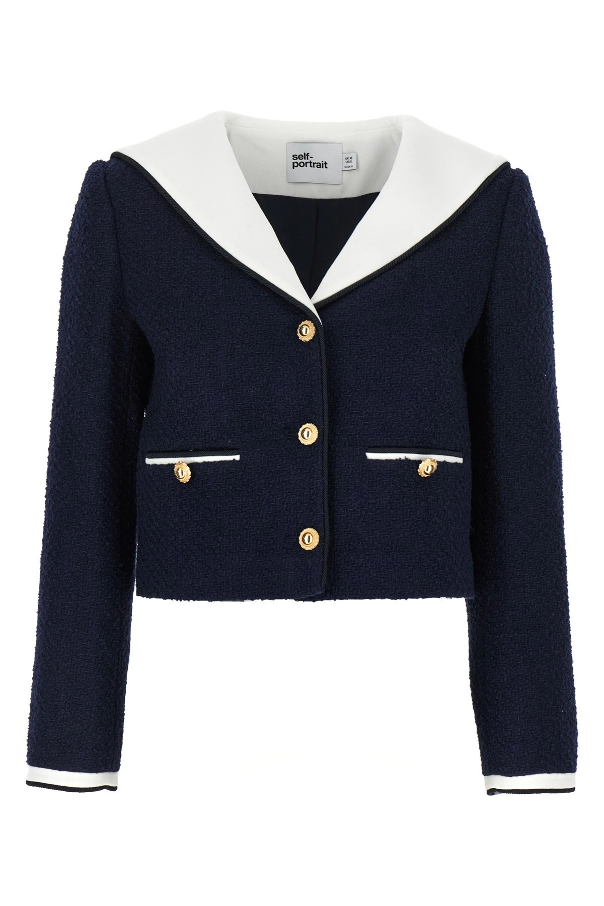 ジャケット SELF PORTRAIT 'Navy Boucle Contrast Collar' blazer Navy Boucle Contrast Collar Jacket – self-portrait-US