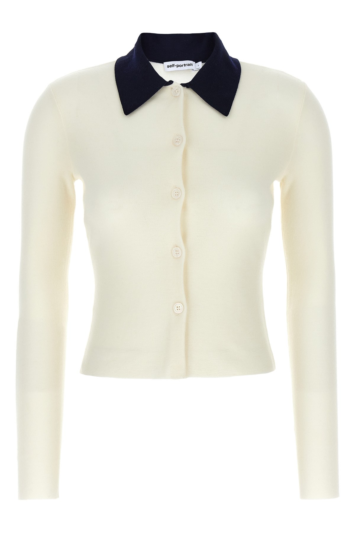 Self-portrait Self Portrait Women Wool Cardigan With Contrasting Collar In White