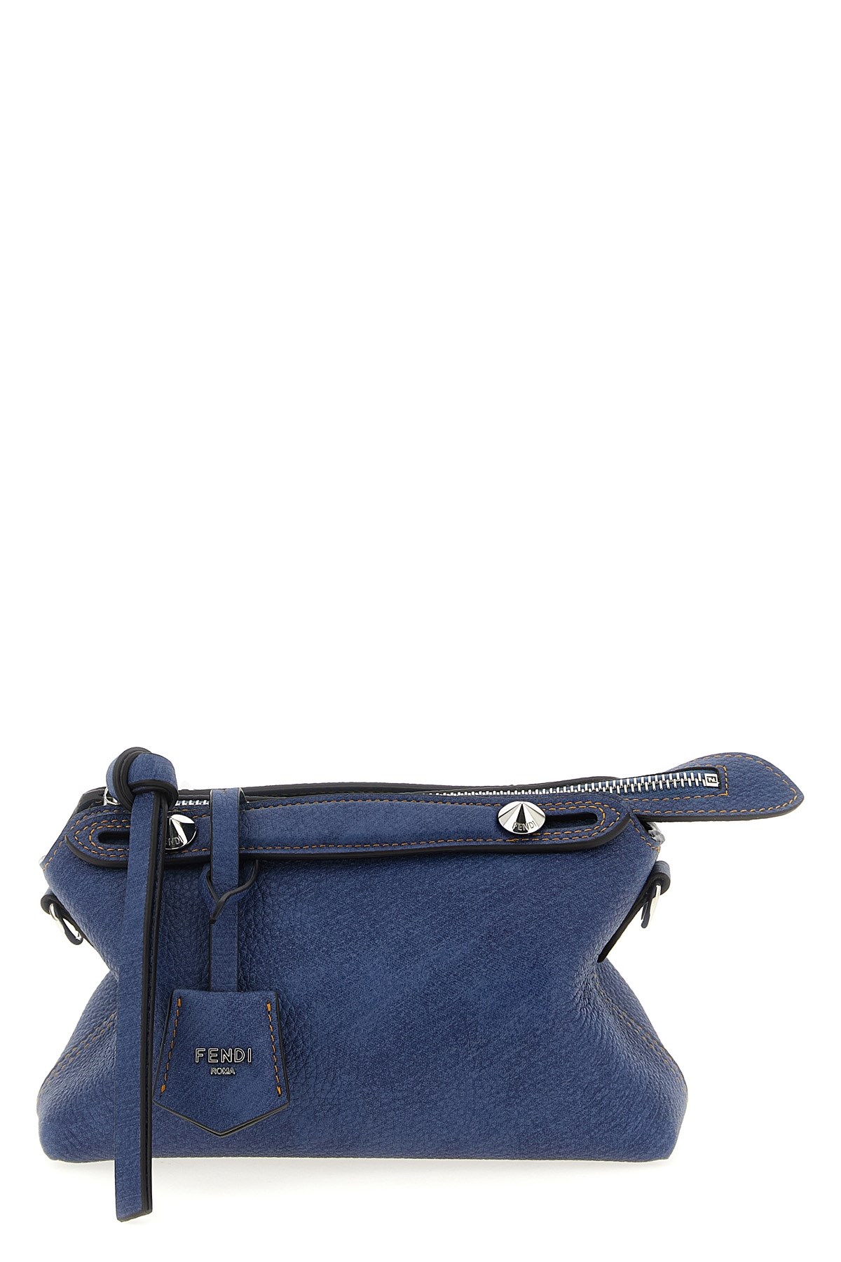Fendi Blue Denim-effect Ff Jacquard And Brown Leather Bag