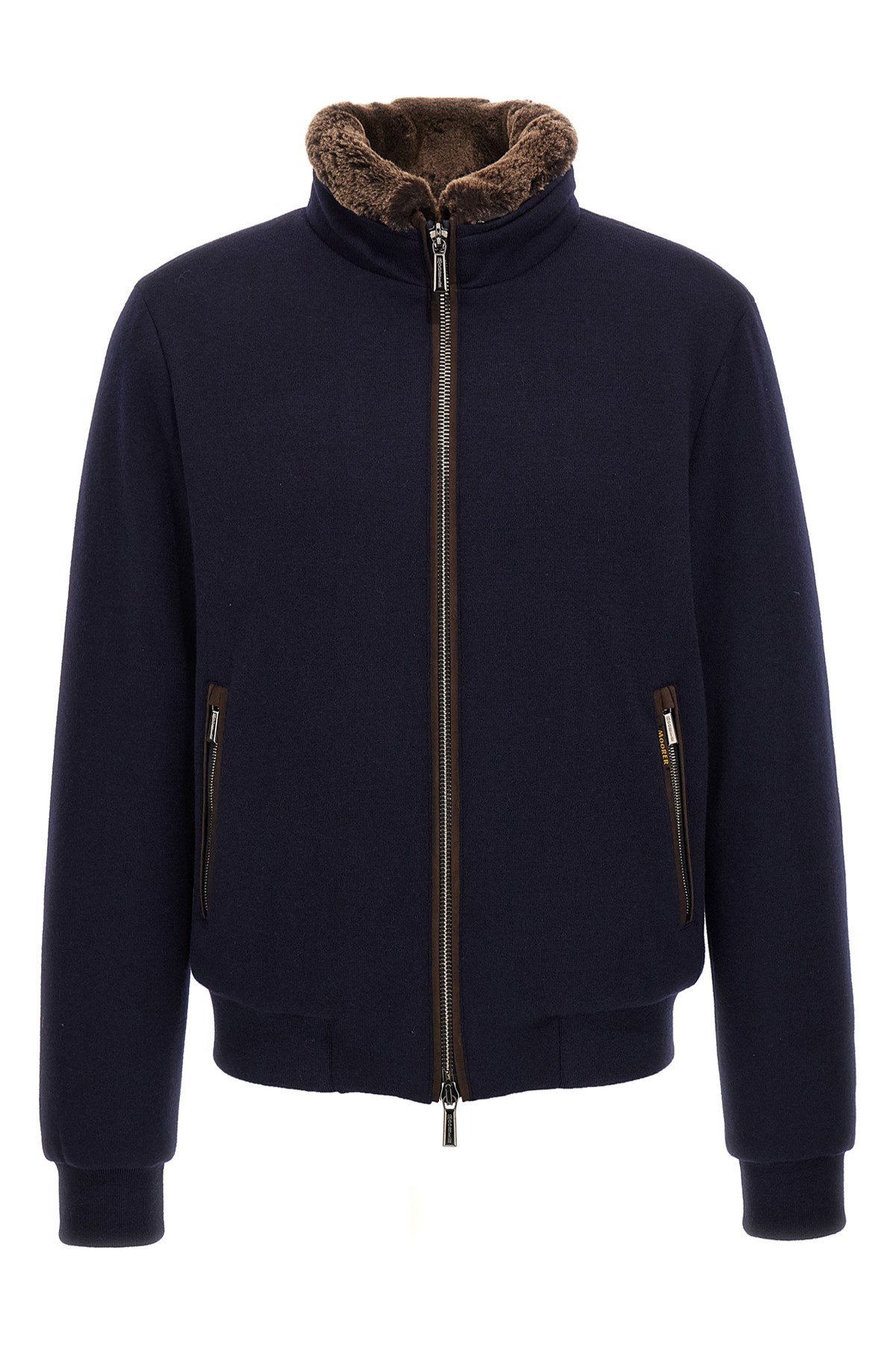 Moorer Padded Fleece Zip-up Jacket With Detachable Faux-fur Collar In Blue