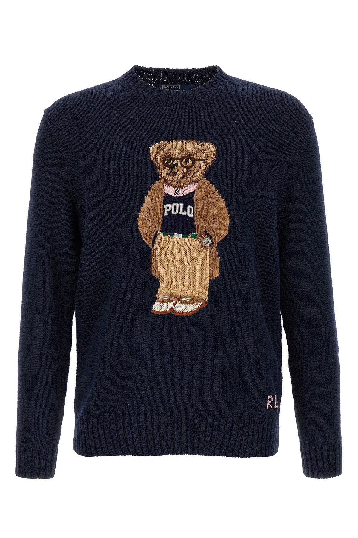 Polo Ralph Lauren Blue Sweater With Logo Embroidery On The Front And Logo Lettering On The Front In Cotton And Linen B In Black
