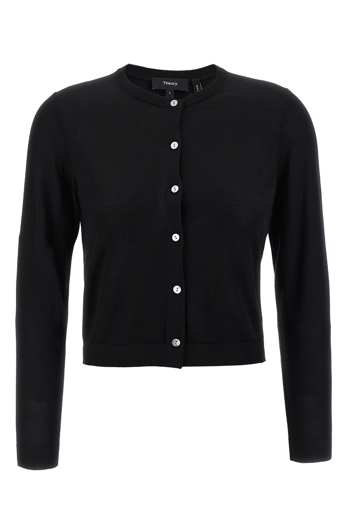 Theory Wool Cropped Cardigan In Black