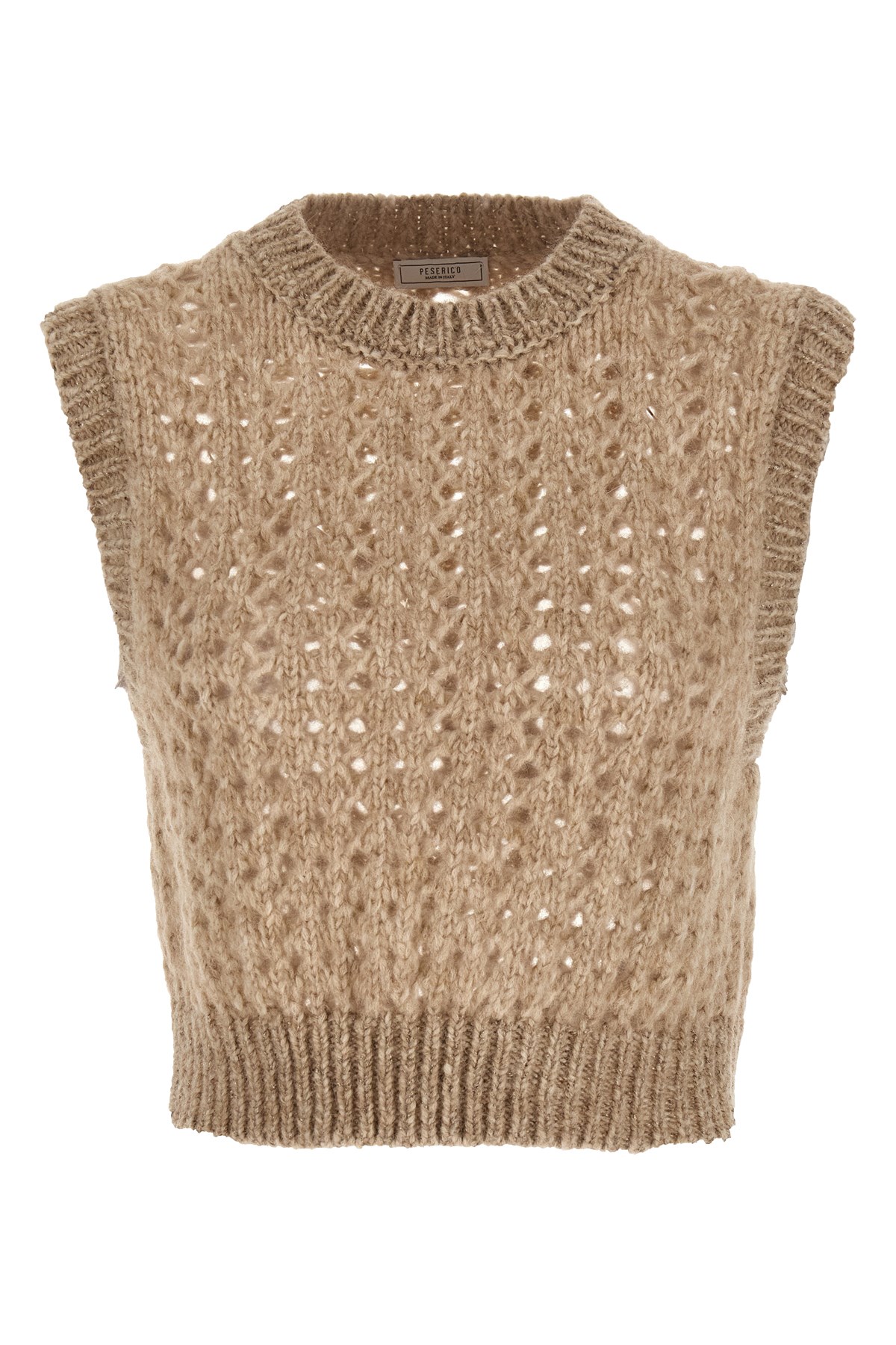 Peserico Lurex Tricot Vest Gilet Beige In Brown