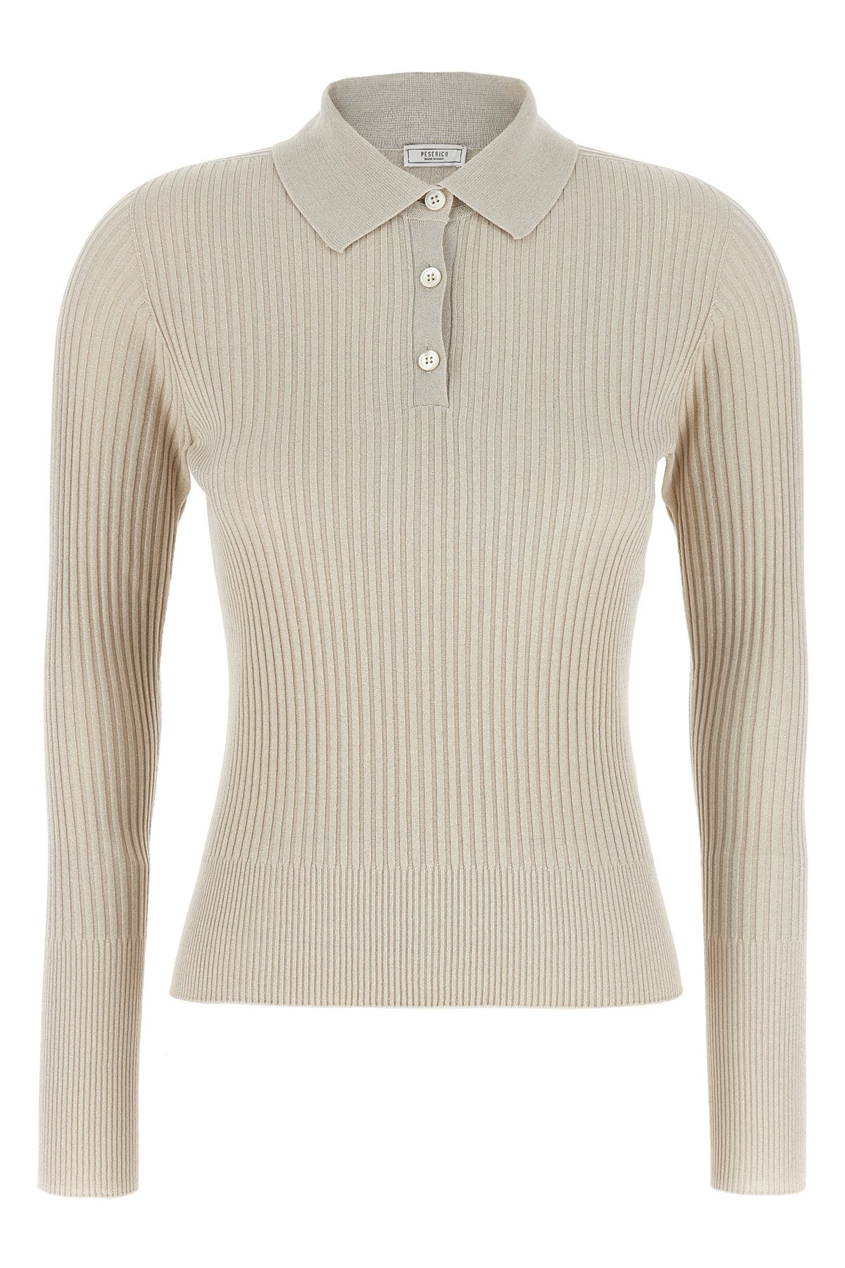 Peserico Lurex Ribbed Polo Shirt In Sand