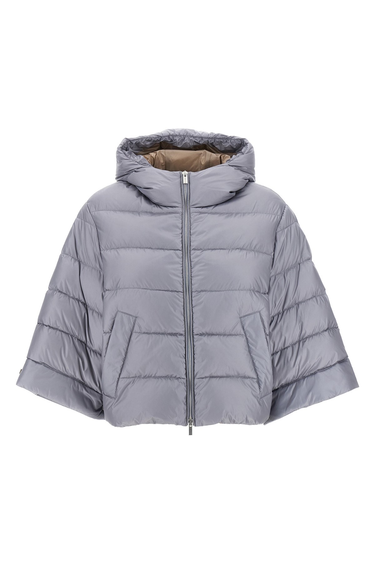 Peserico Hooded Quilted Jacket Side Pockets In Gray