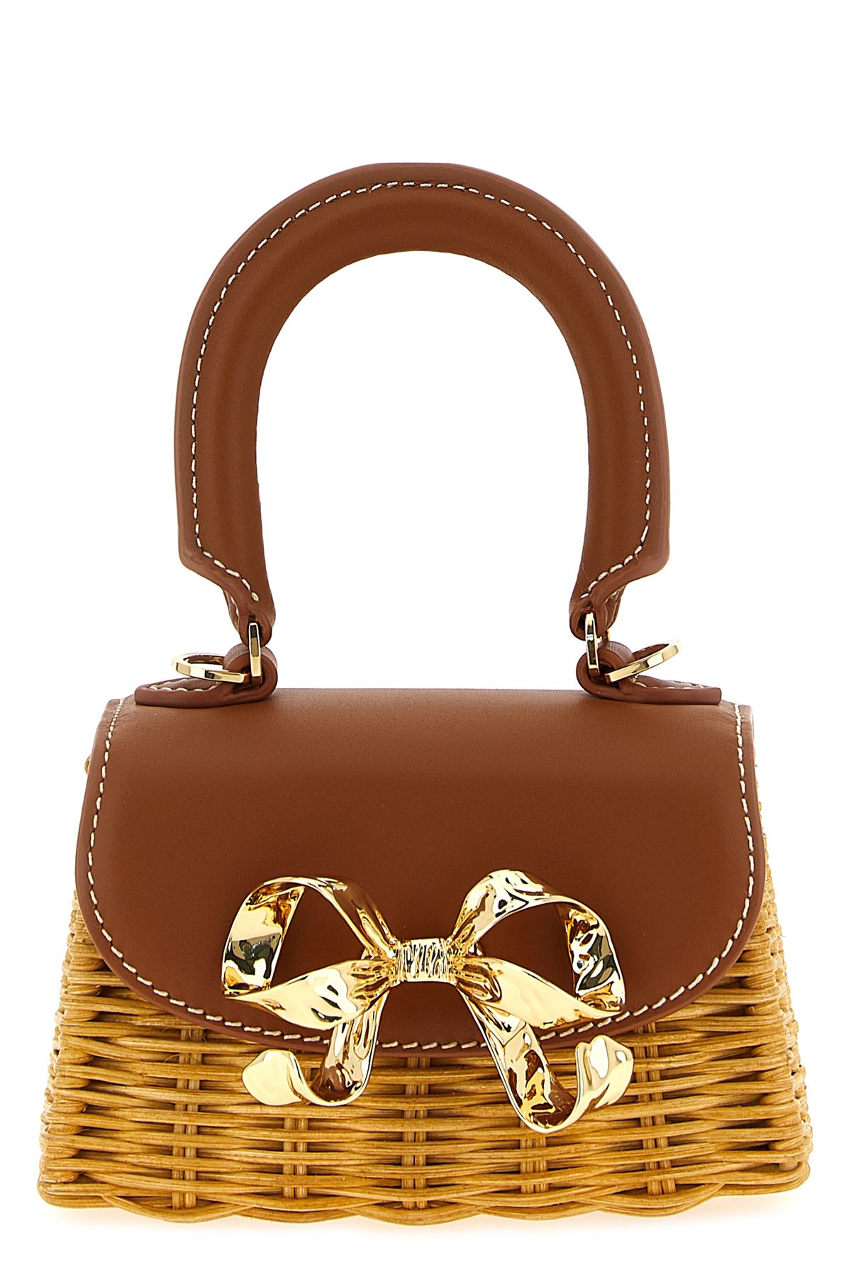 Self-portrait 'rattan Micro Bow' Handbag In Brown