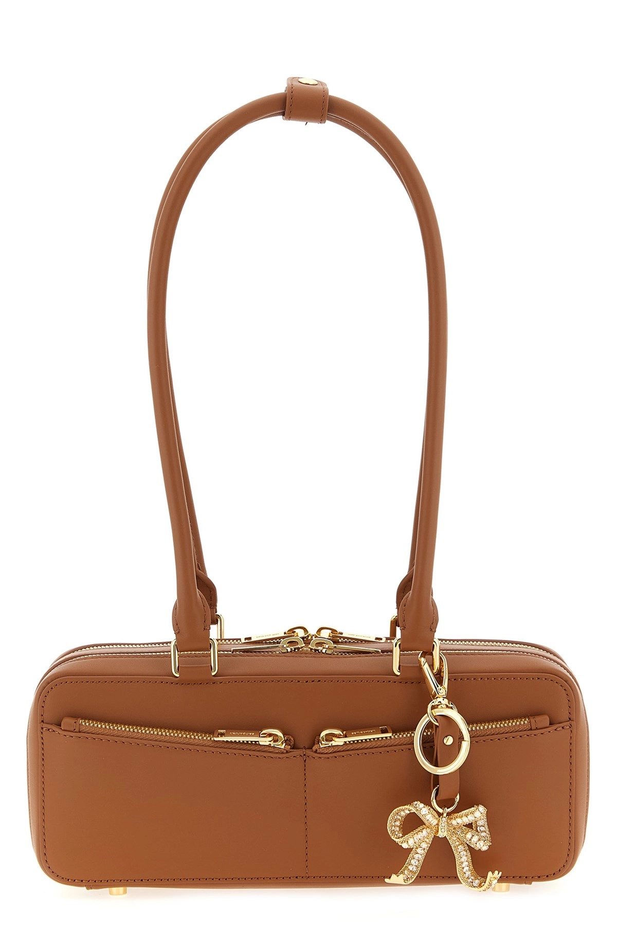 Self portrait 'tan leather baguette with charm' shoulder bag