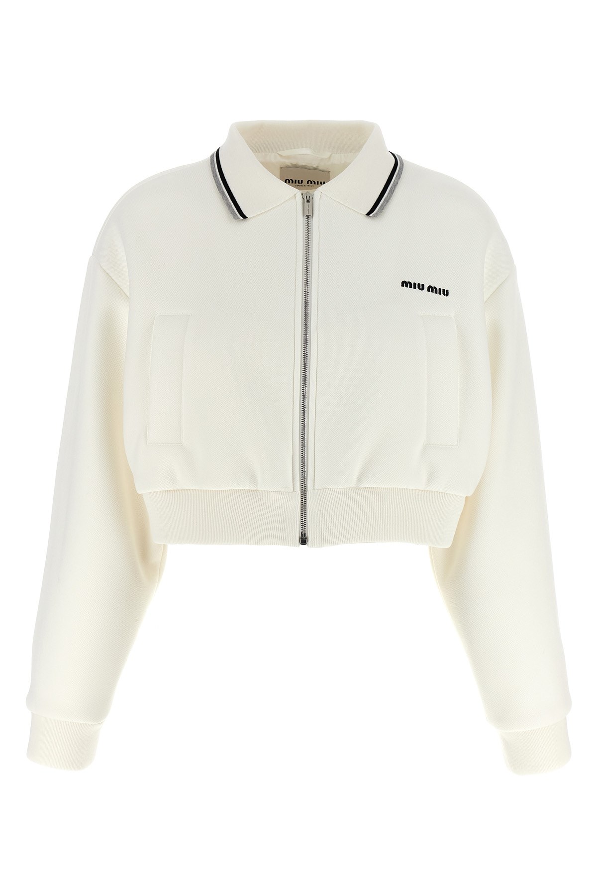 Miu Miu Collared Design Piquet Jacket In White