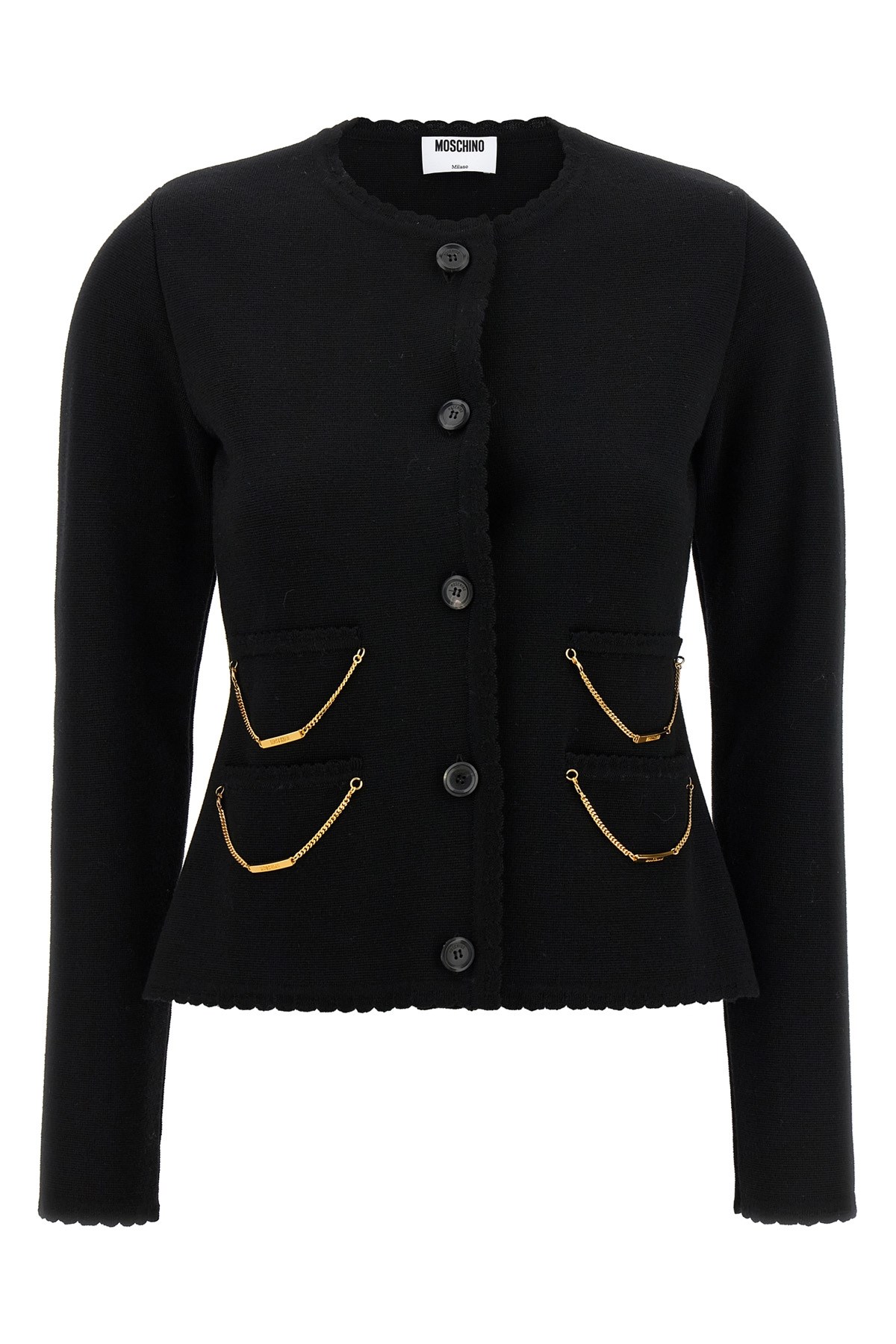 Moschino Chain Cardigan With Laced Hem In Black