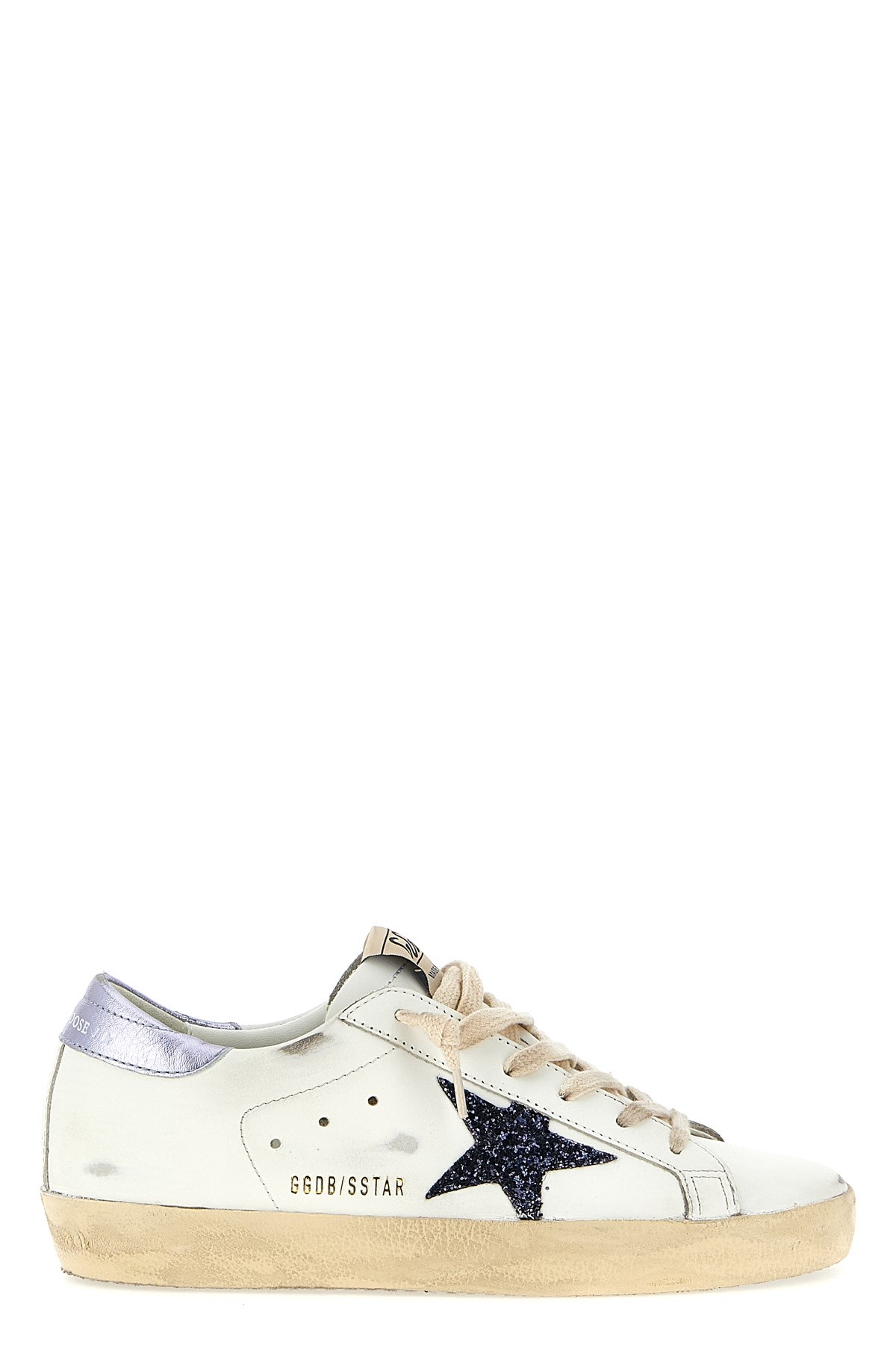 Golden Goose Super Star Leather Upper And Toe Glitter Star Laminated Heel In White