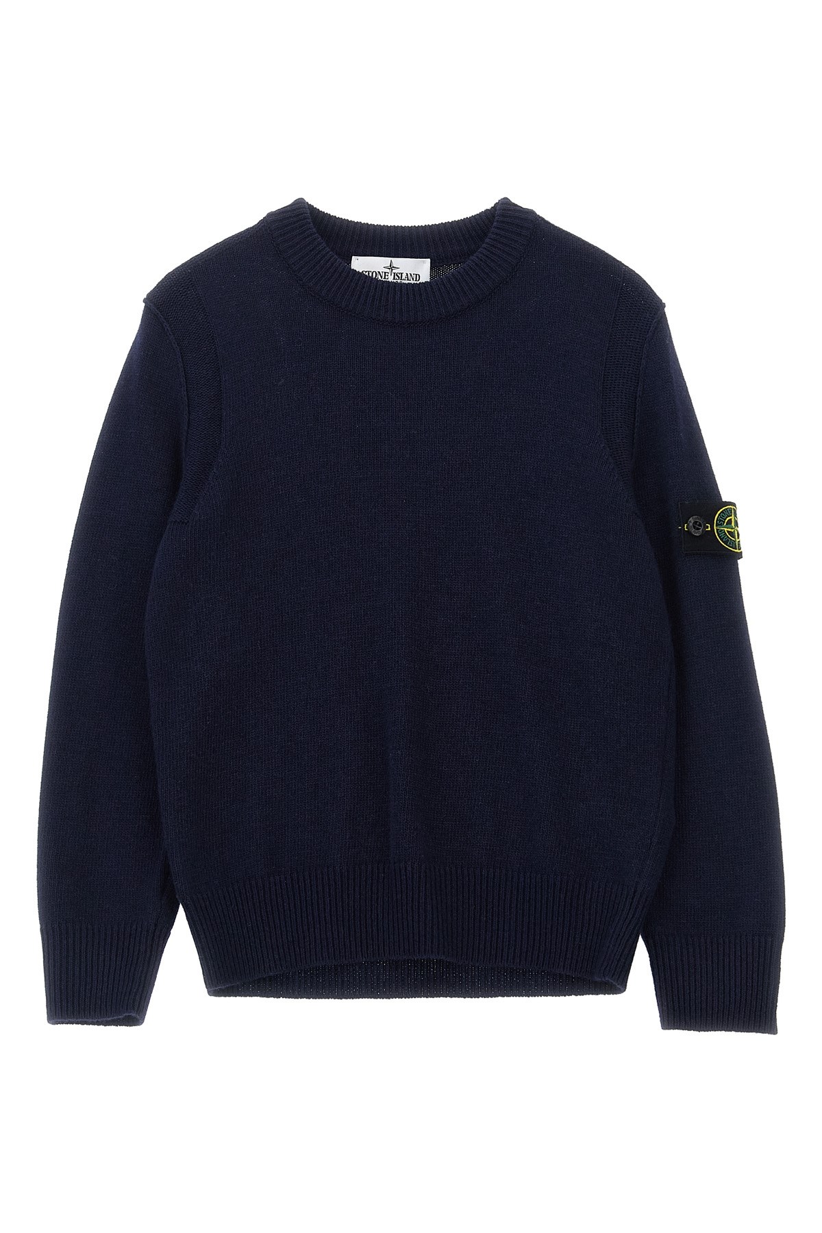 Stone Island Crewneck Knit With Ribbed Details In Blue