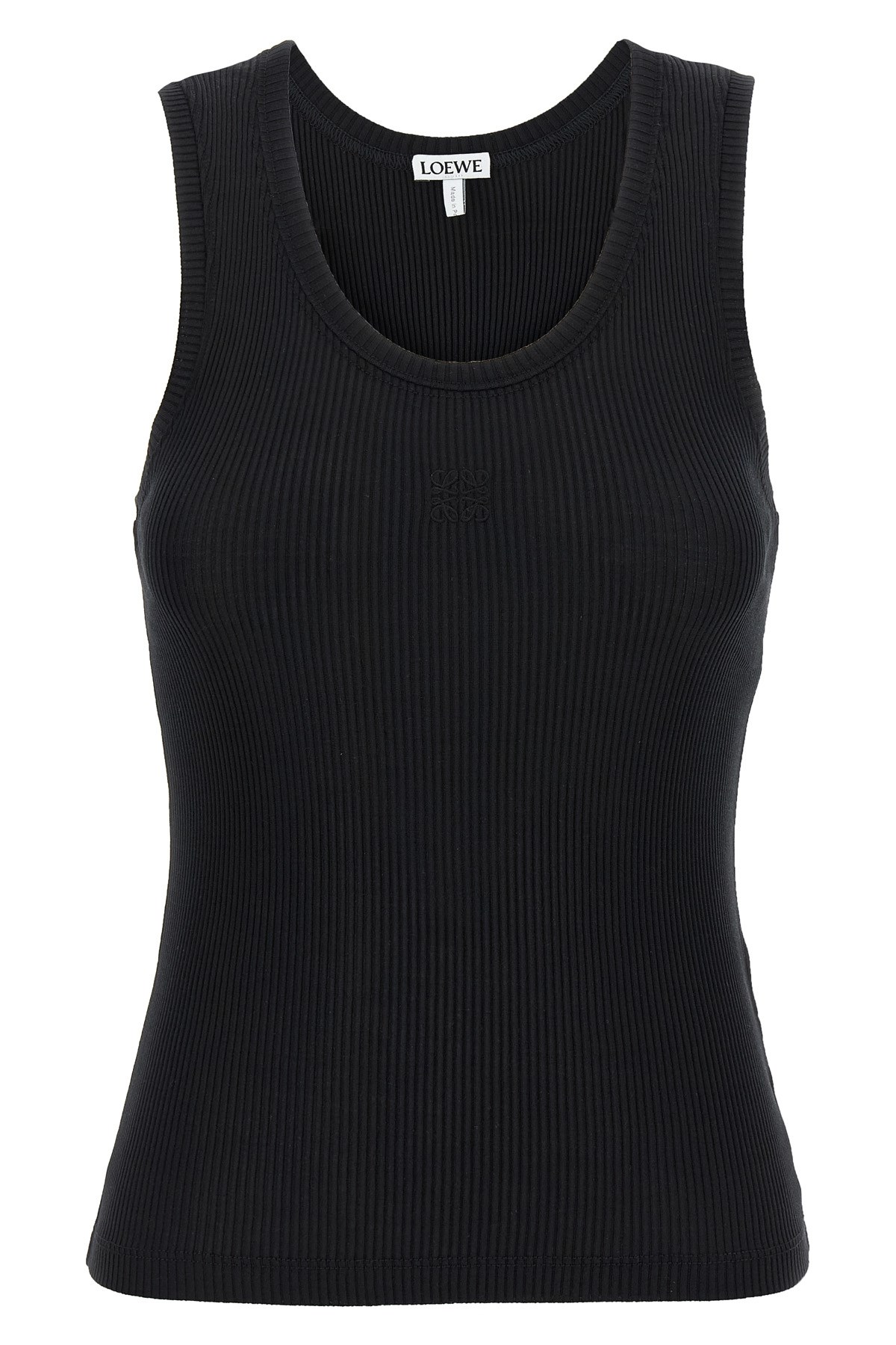 Loewe Anagram Embroidered Ribbed Silk-jersey Tank In Black