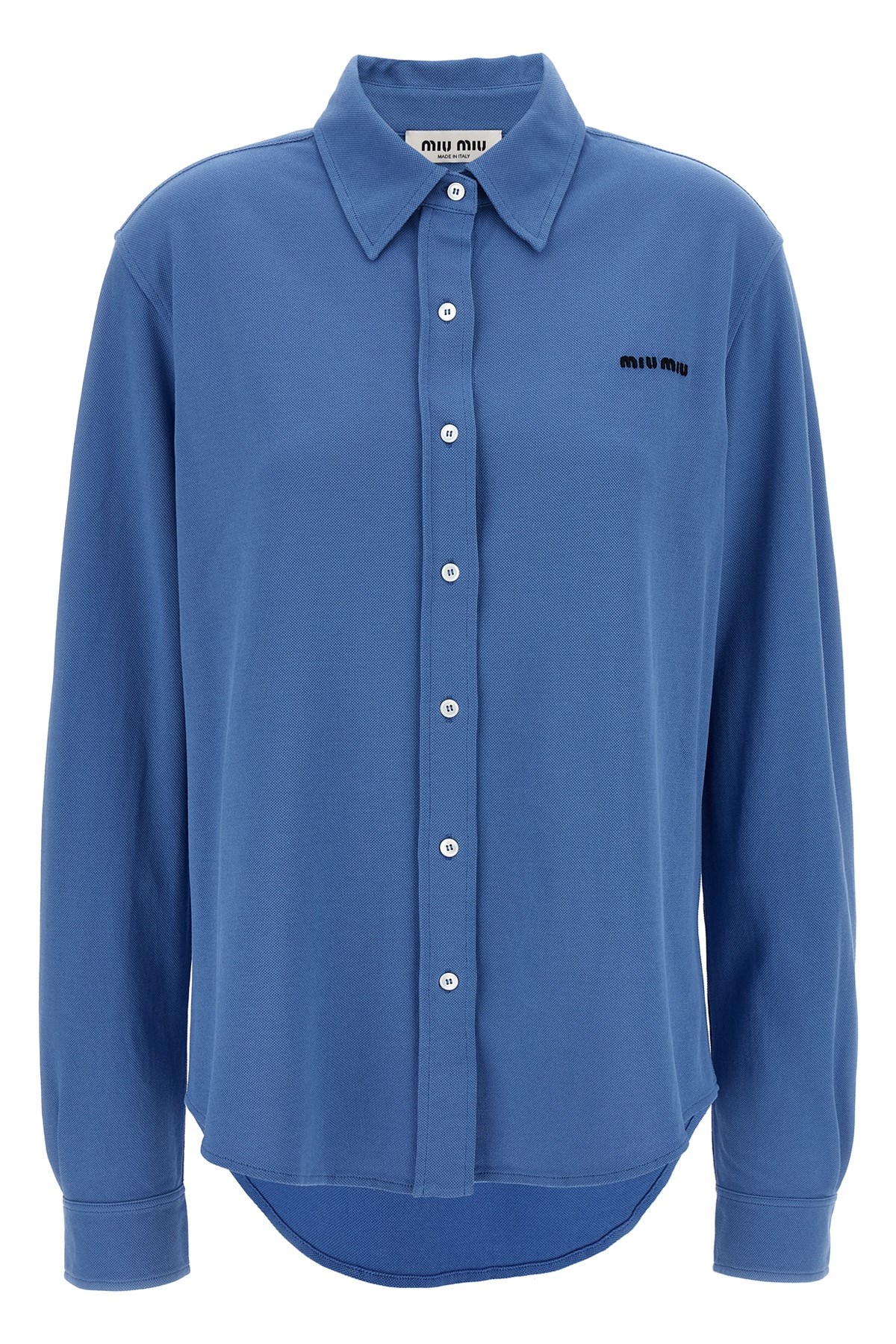 Miu Miu Button-down Shirt With Classic Collar In Blue