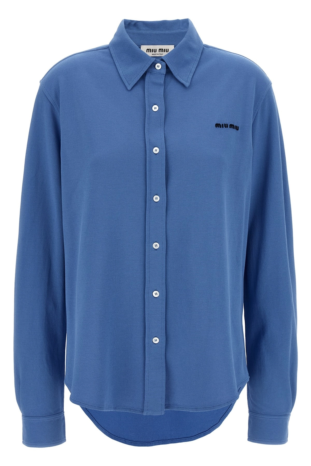 Tシャツ・カットソー MiuMiu FW25 Miu Miu Piquet Shirt (MK1980SOOO 14RW F0237) Periwinkle Blue Cotton Piqué Shirt | Miu Miu