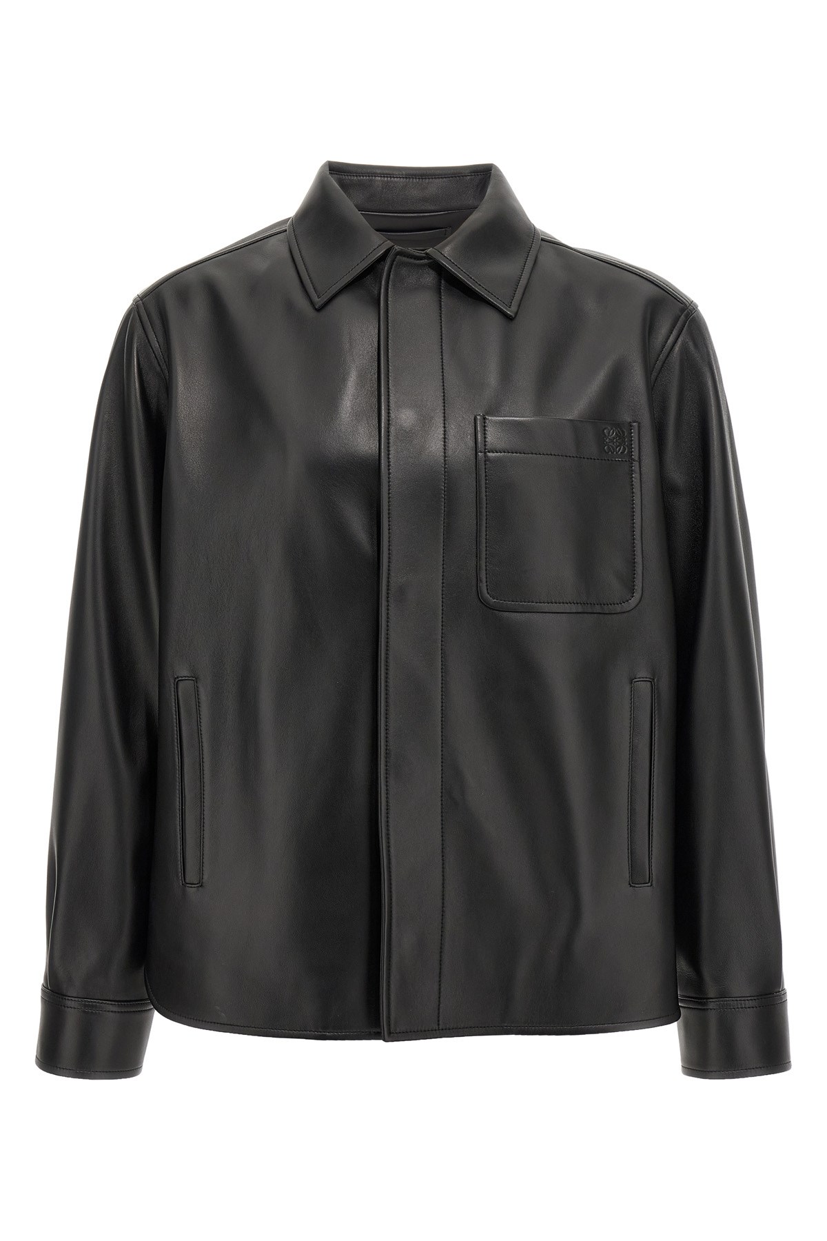 Loewe Mens Black Relaxed-fit Monogram Leather Overshirt In Black