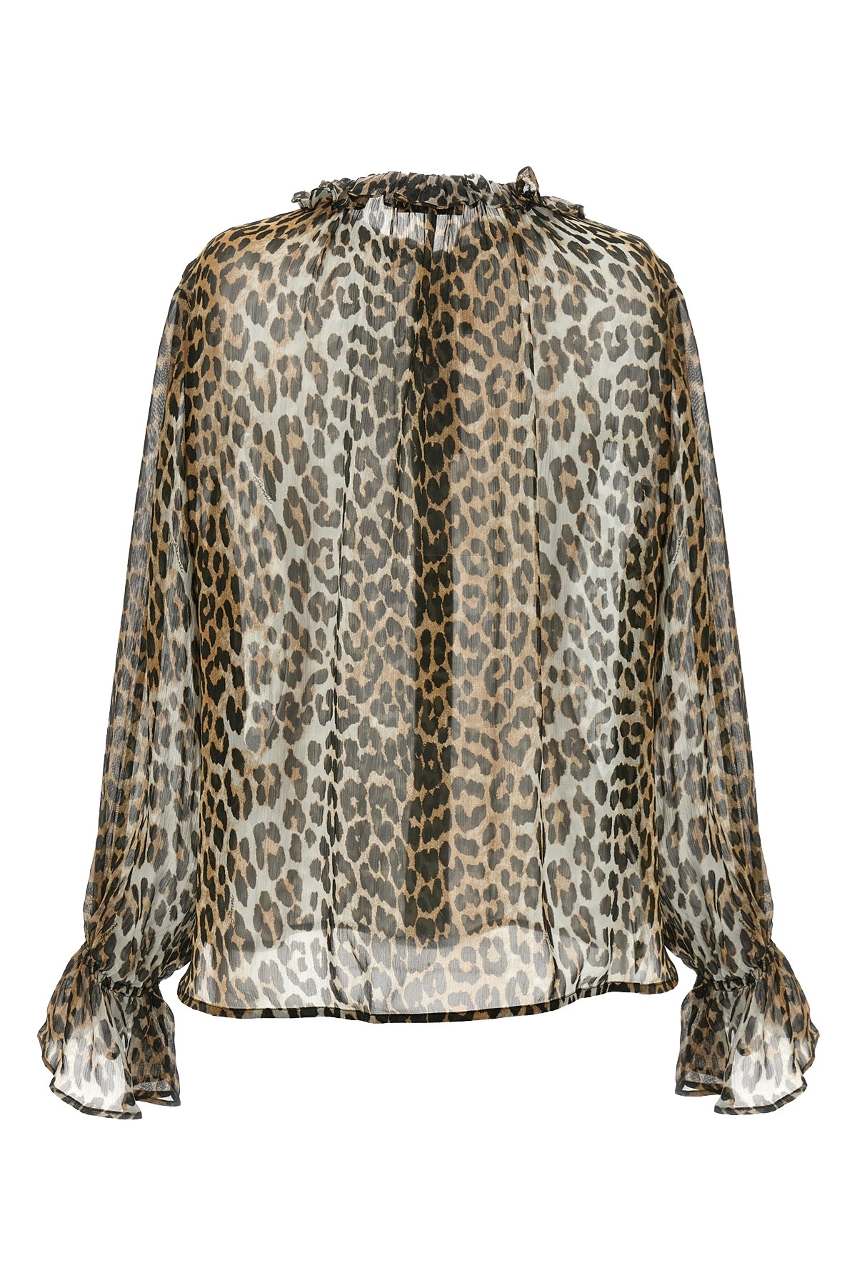 Tシャツ・カットソー Ganni FW25 LEO CHIFFON SHIRT (W05706873 943) Leopard Leopard Print Chiffon Tie String Shirt | GANNI US