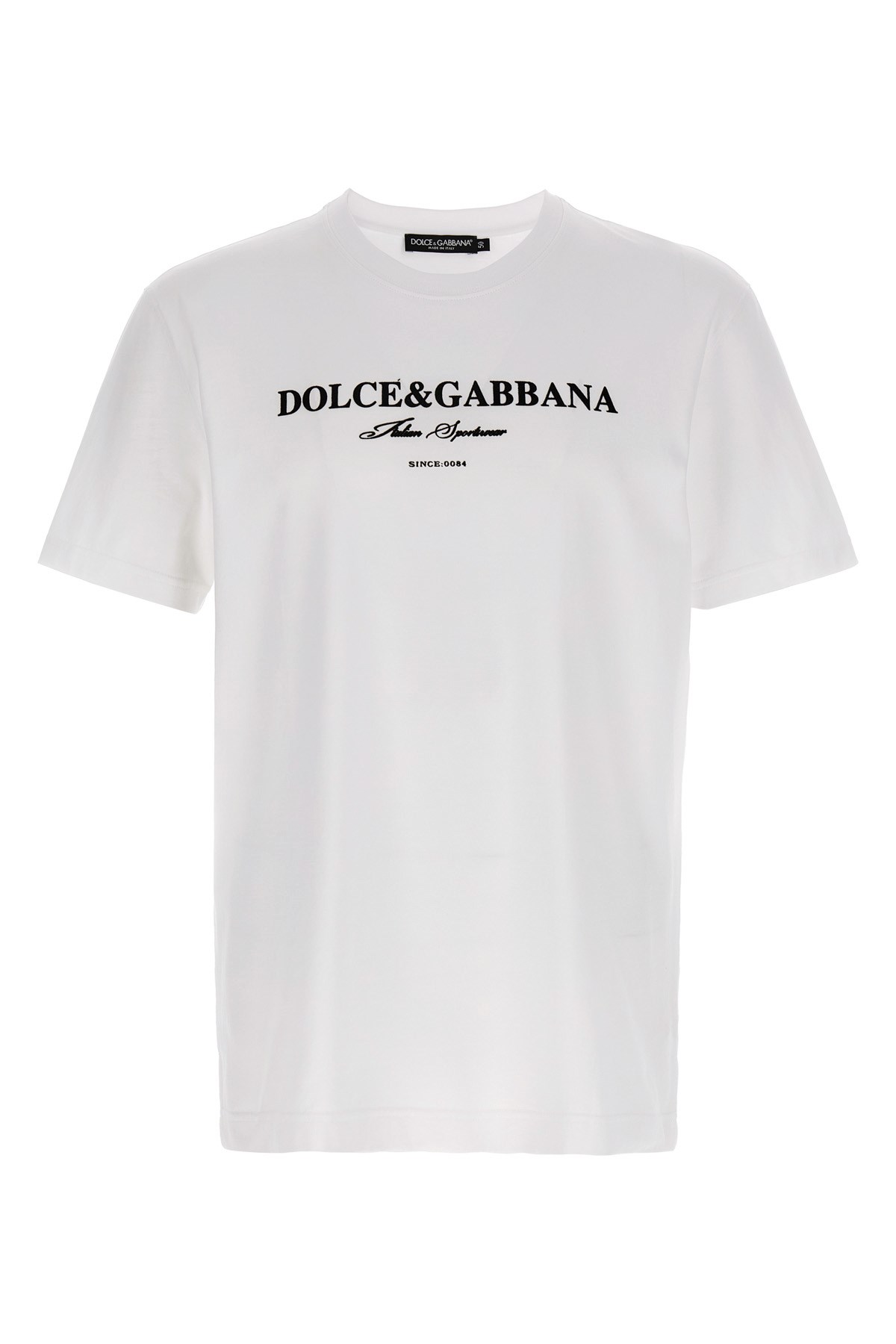 Dolce & Gabbana White Crewneck T-shirt With Logo Lettering Print On The Front In Multi