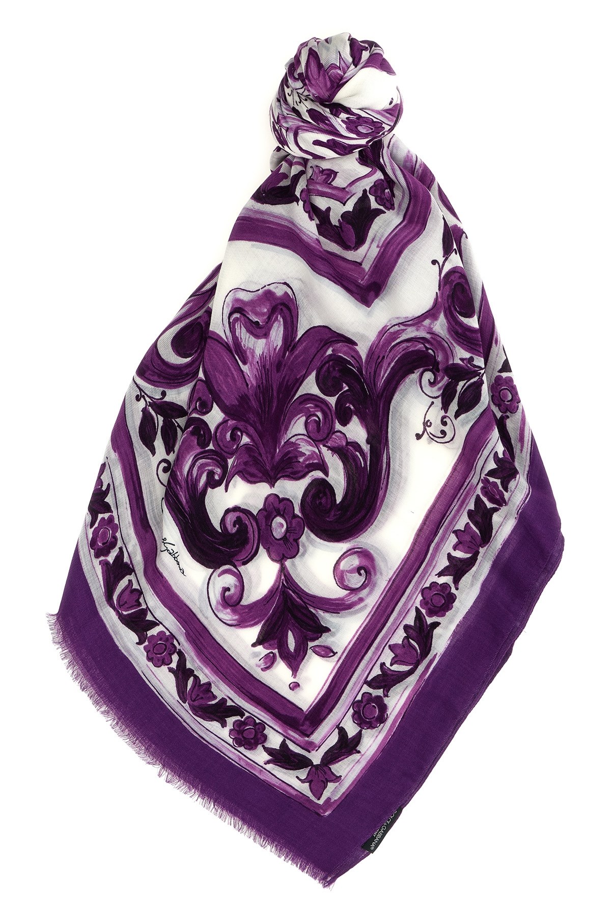 Dolce & Gabbana Stole With 'maiolica' Print And Fringed Edges In Purple