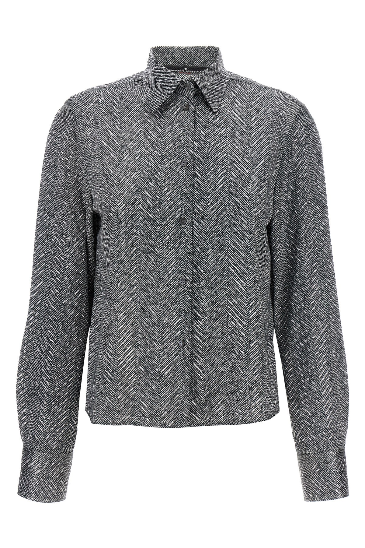Ermanno Scervino Rhinestone-embellishment Herringbone Shirt In Gray