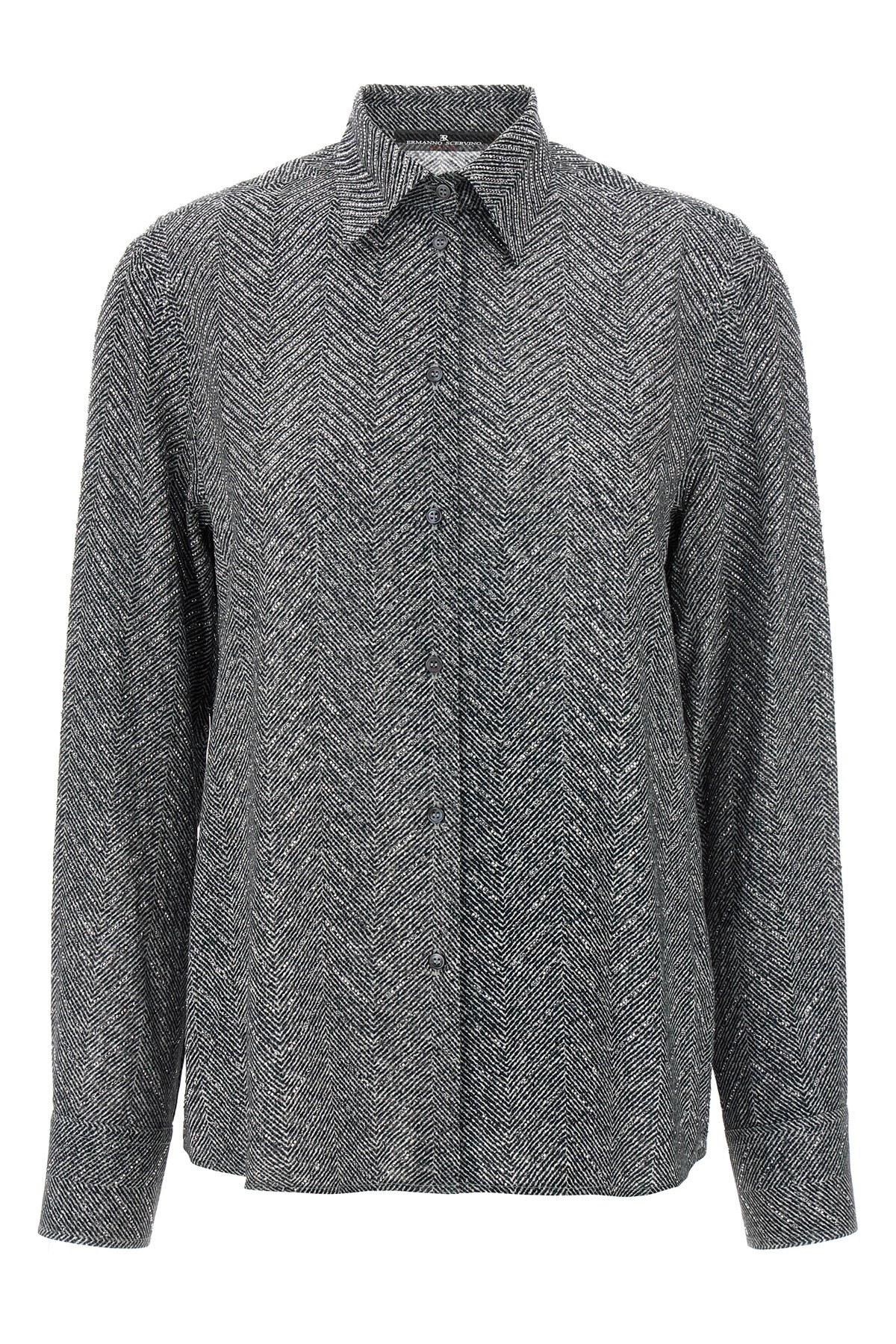 Ermanno Scervino Herringbone Shirt Adorned With Rhinestone Details In Gray