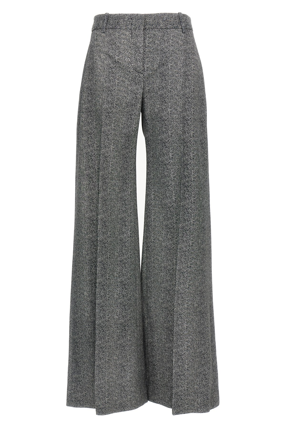 Ermanno Scervino Wide-leg High Waist Trousers With Herringbone Pattern In Gray