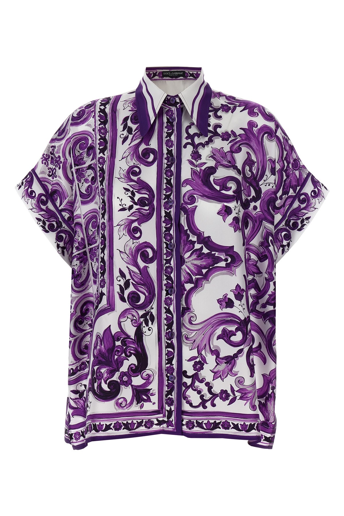Dolce & Gabbana Silk Shirt With Bold Floral Print In Blue