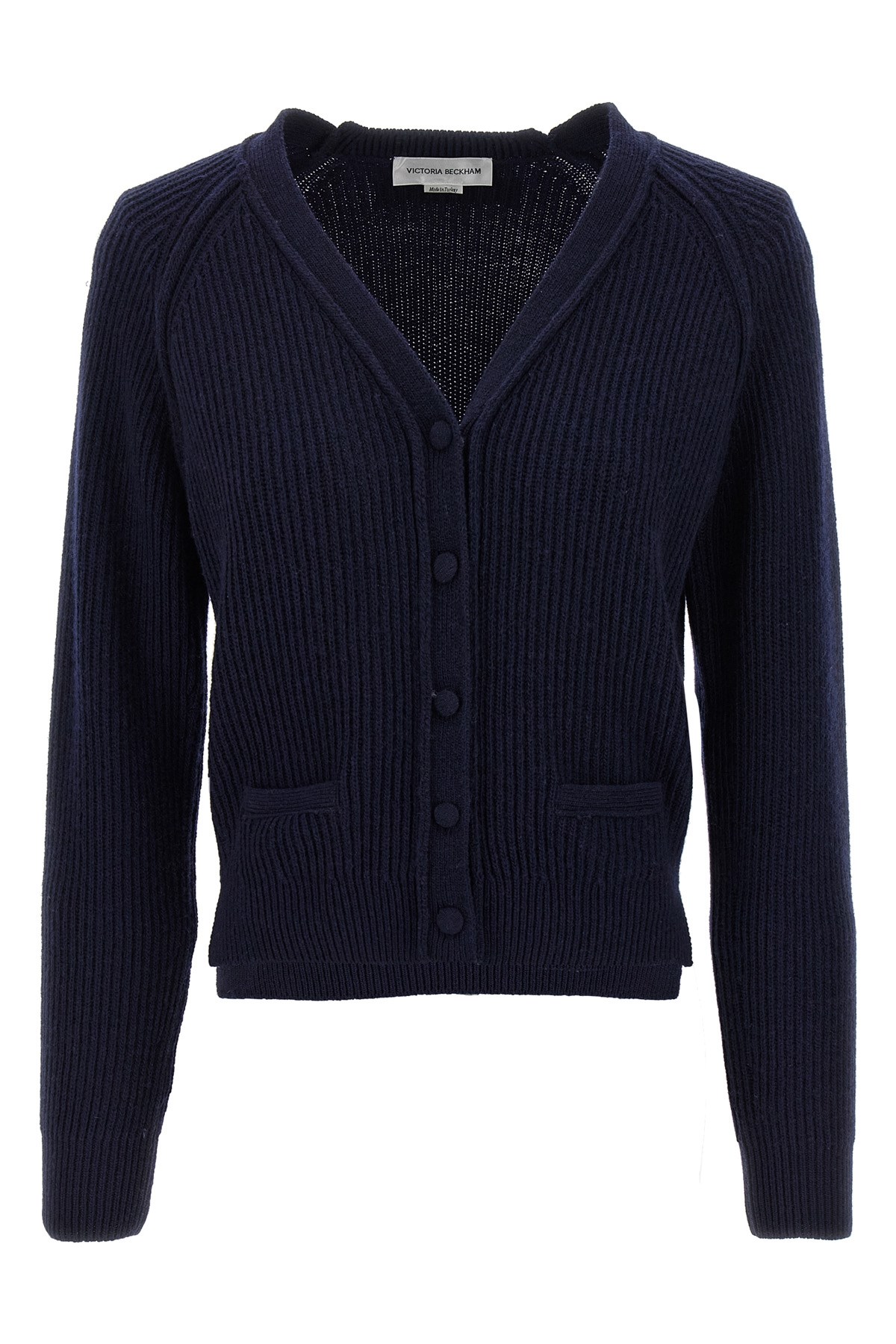 Victoria Beckham 'hem' Cardigan With V-neckline And Pockets In Blue
