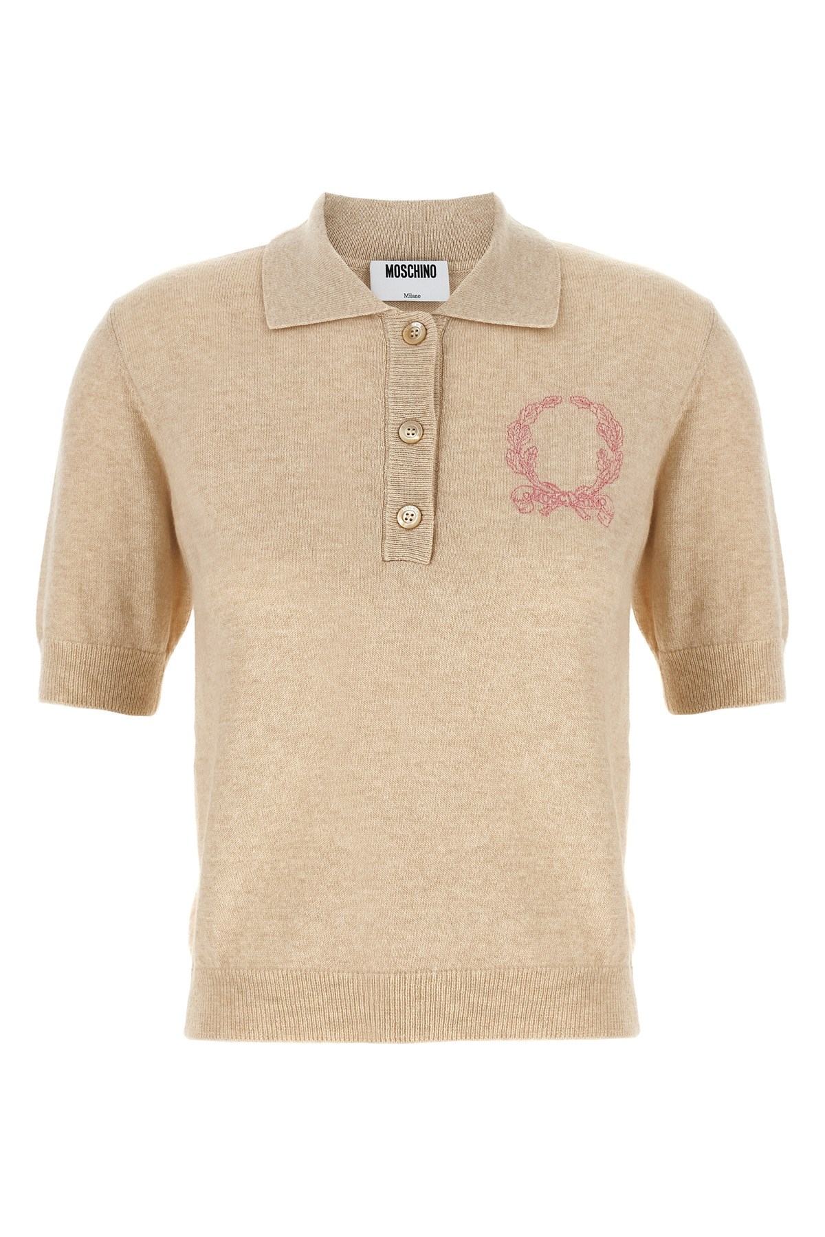 Moschino Knitwear Polo Collar Short Sleeves Ribbed Hem In Sand