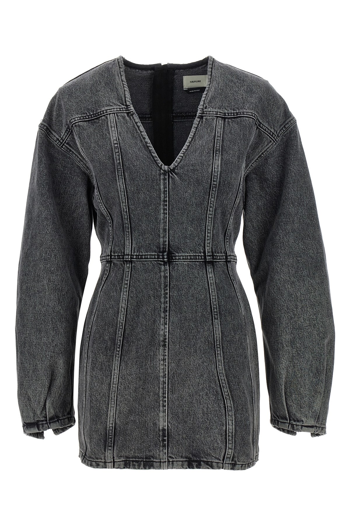 Haikure V-neckline Long Sleeves Denim Texture Visible Seams In Gray