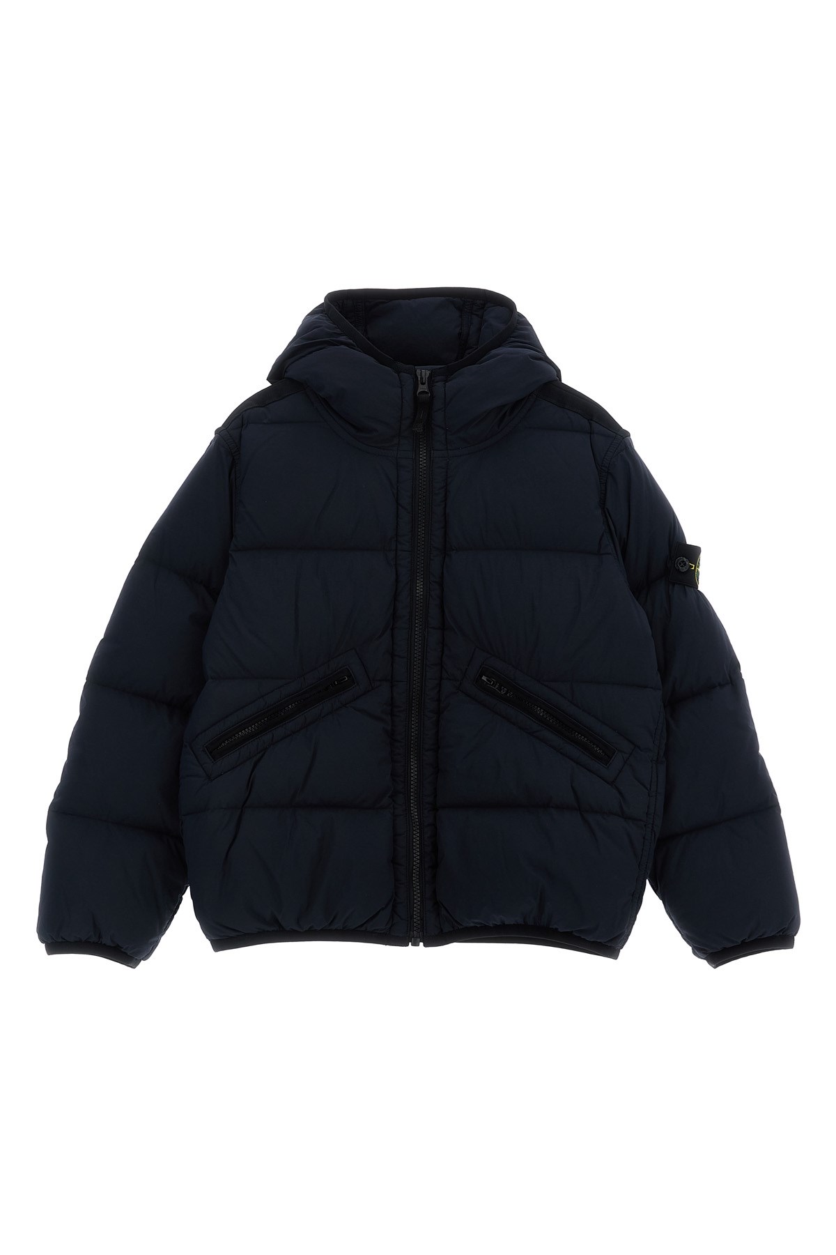 STONE ISLAND JUNIOR Logo Patch Hooded Down Jacket