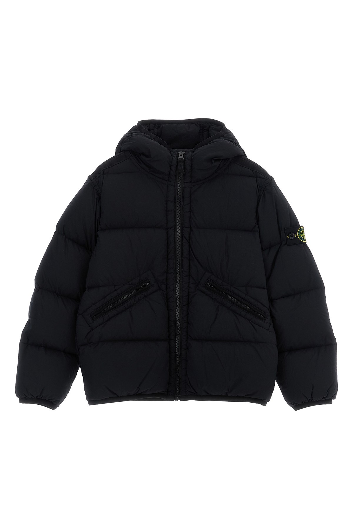 STONE ISLAND JUNIOR Logo Patch Hooded Down Jacket