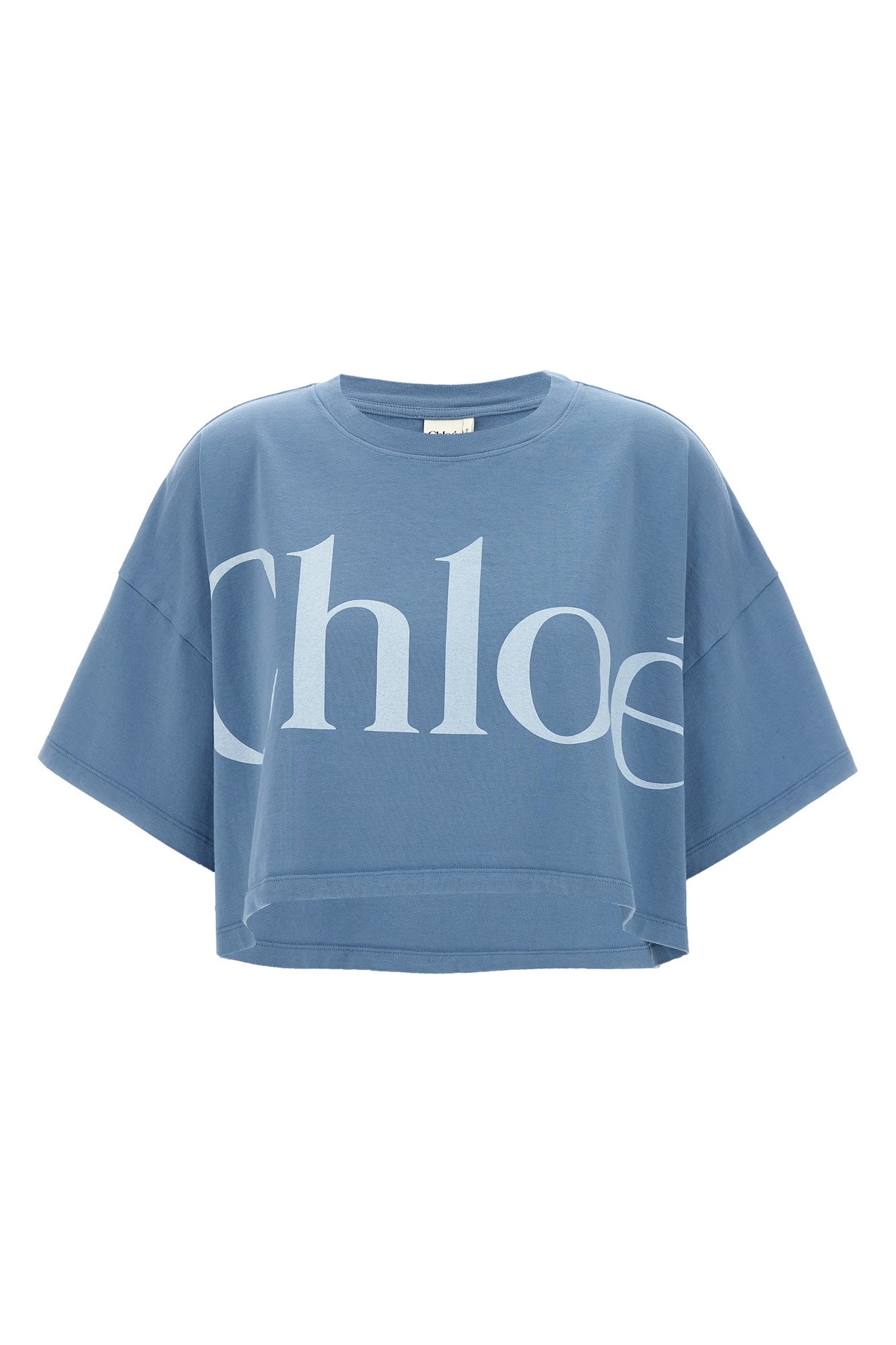Chloé Chloè Logo Cotton Cropped T Shirt In Blue