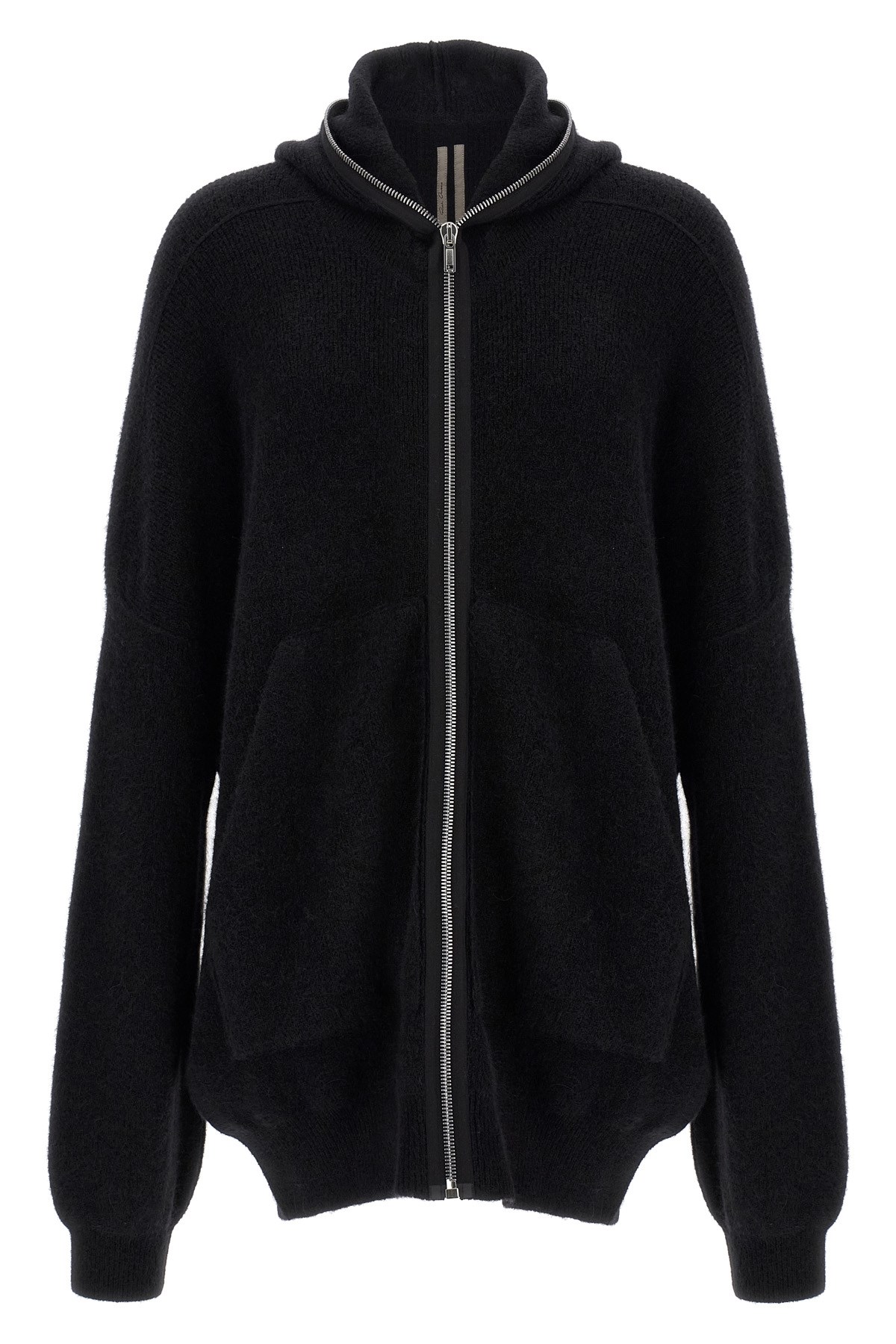 Rick Owens Hooded Wool Cardigan In Black