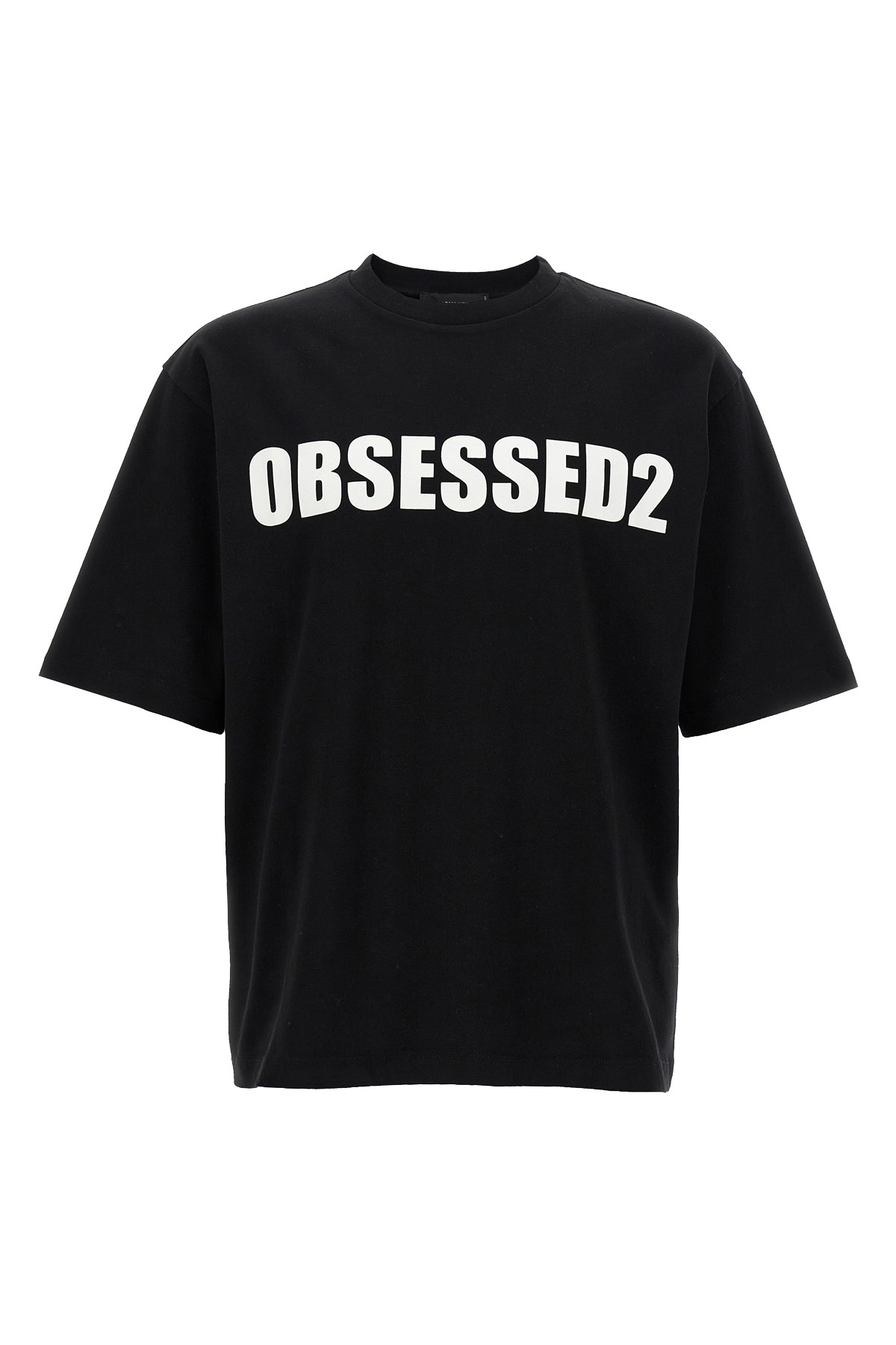 Dsquared2 Black Crewneck T-shirt With Maxi Logo Lettering On The Front In Multi