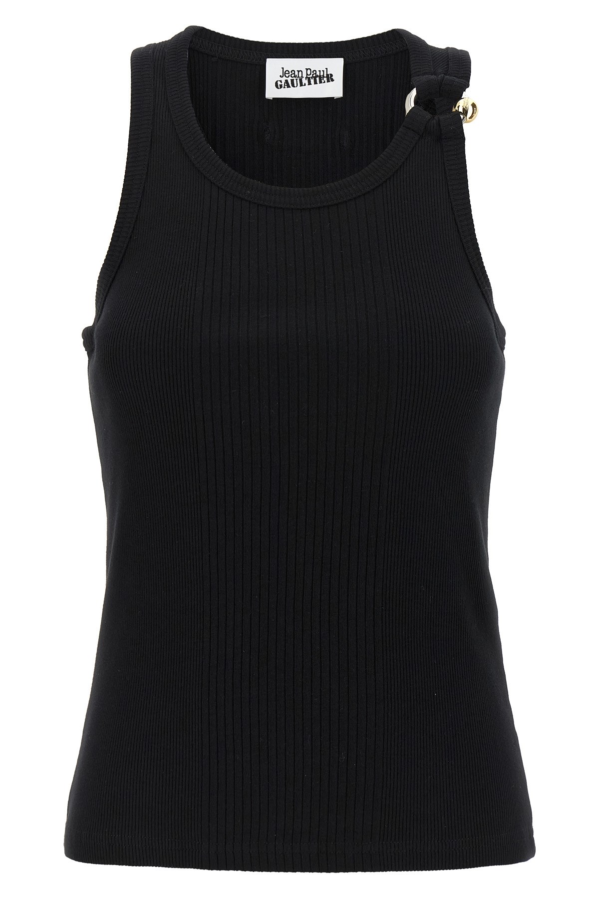 Jean Paul Gaultier Tank Top With Gold-tone Hardware And Ribbed Texture In Black