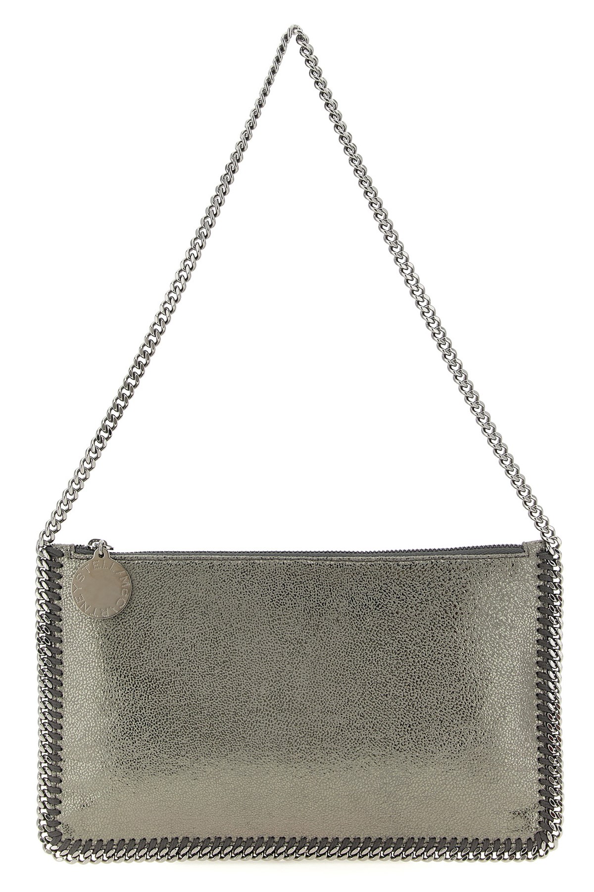 Stella Mccartney Falabella Pochette Accessoire Metallic Crackl Shoulder Bags Silver In Gray