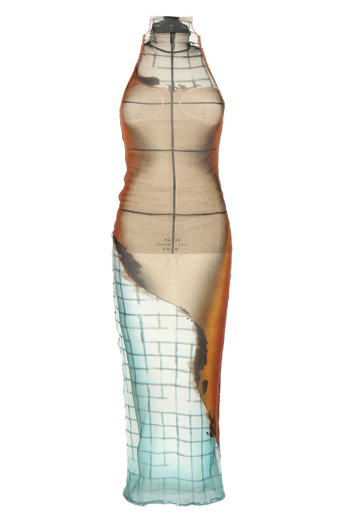 Jean Paul Gaultier Fire Printed Mesh Sleeveless Midi Dress In Multi