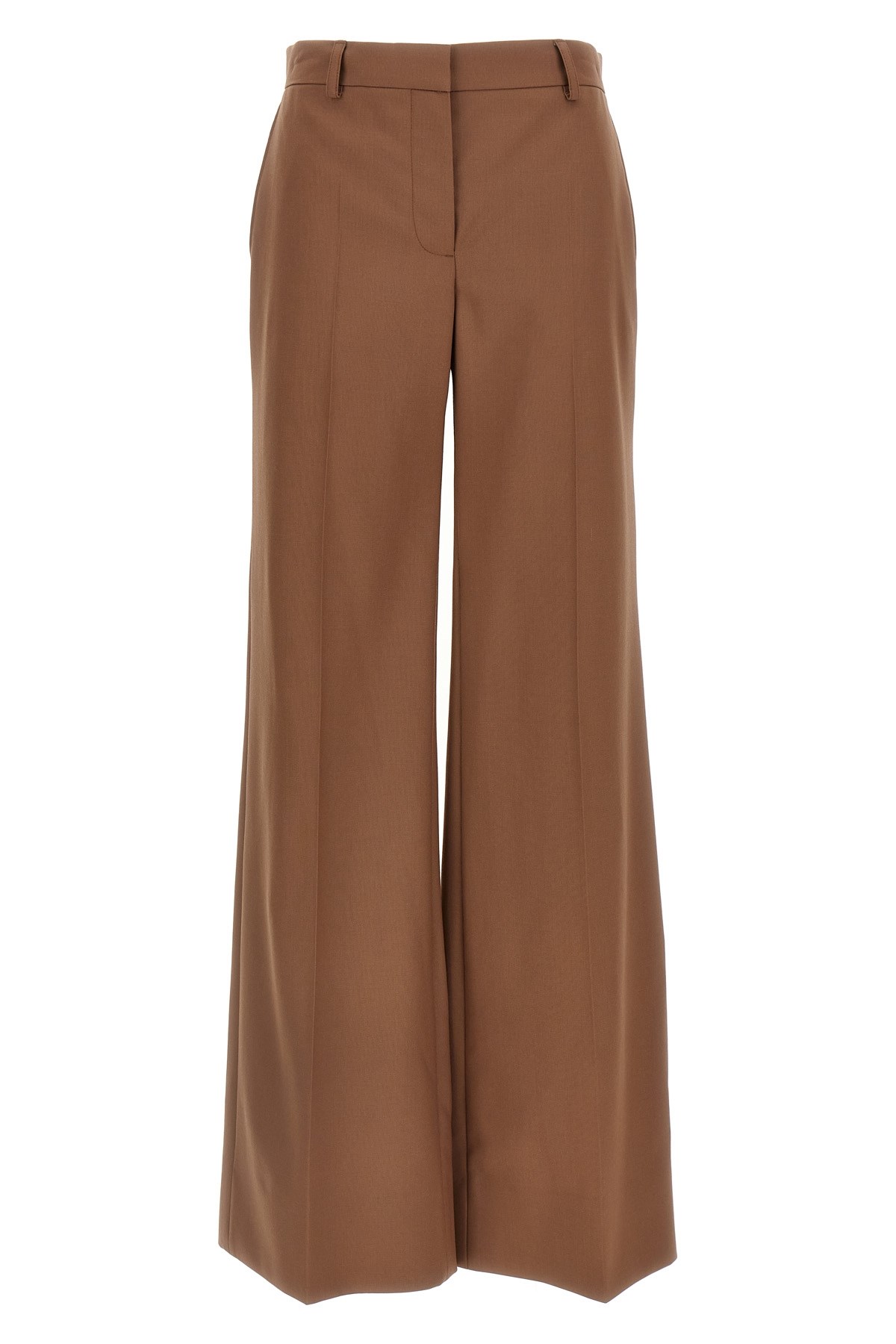 Stella Mccartney Wool Trousers With Wide Leg And Front Crease In Brown