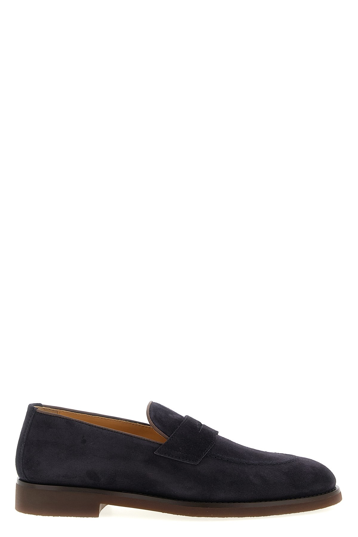 Brunello Cucinelli Leather-trimmed Suede Penny Loafers In Blue
