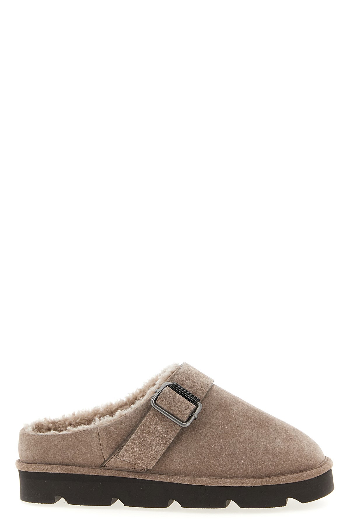 Brunello Cucinelli Shiny Detail Shearling-lined Suede Mules In Multi