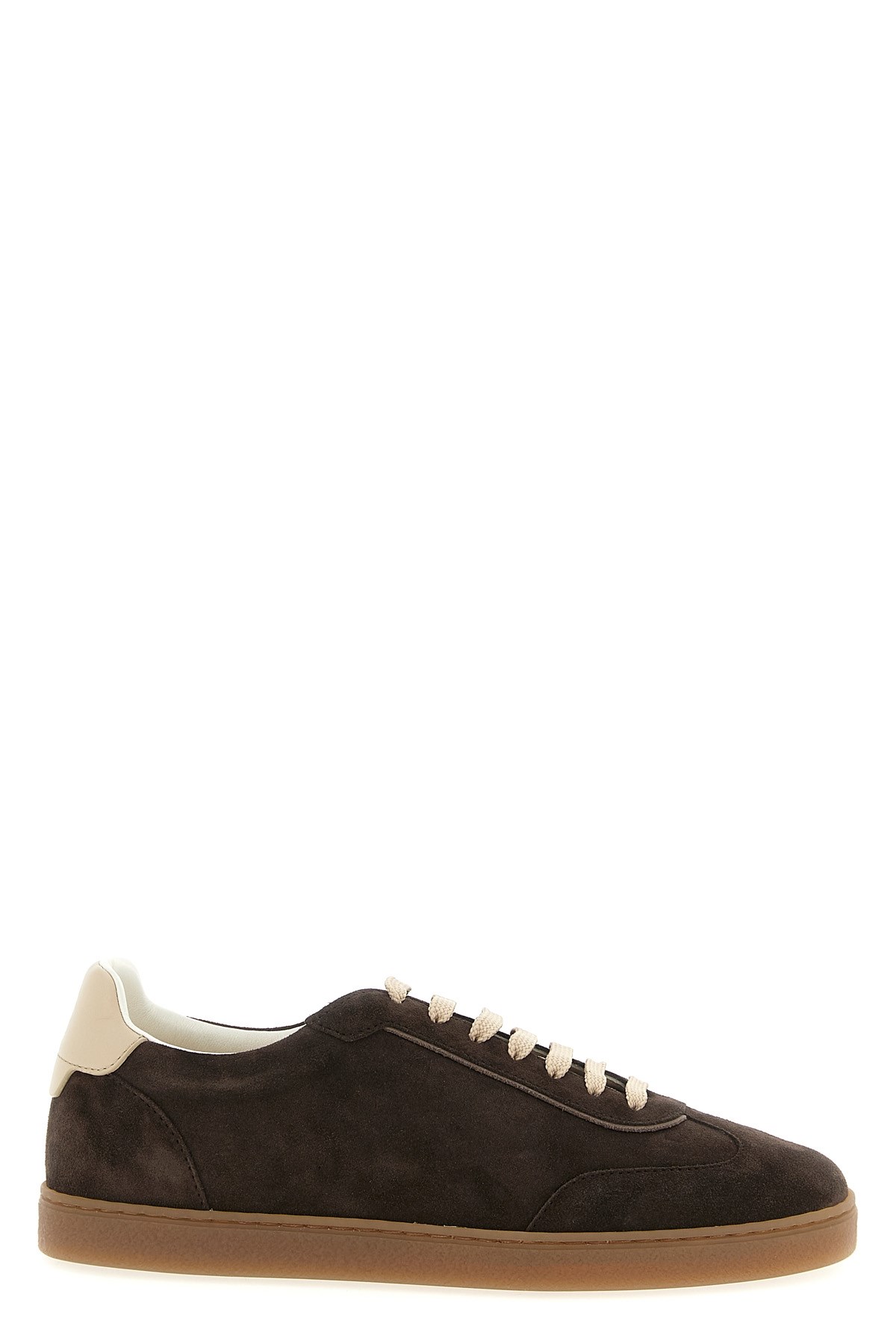 Brunello Cucinelli Suede Low-top Sneakers Contrast Detail In Brown
