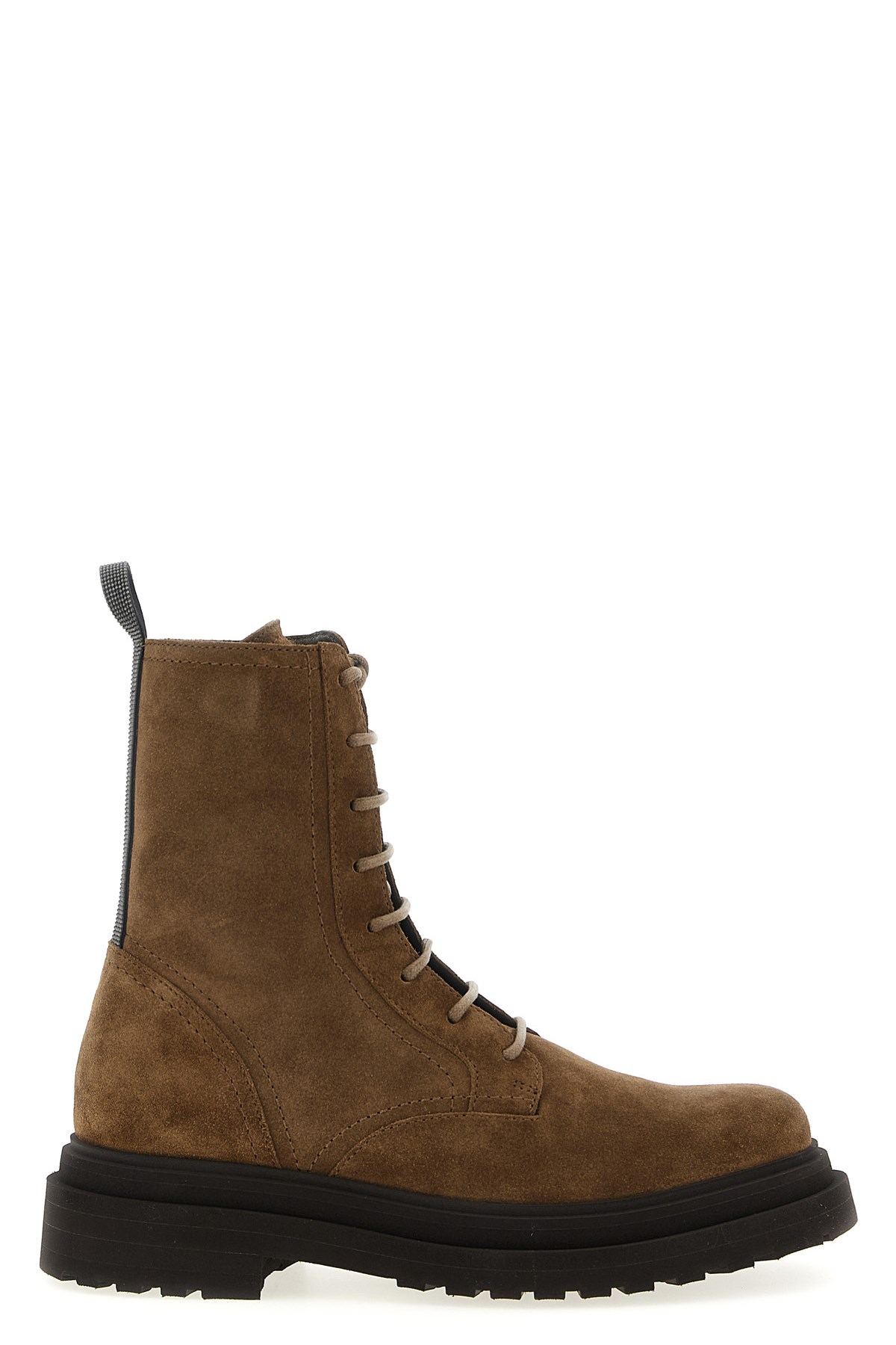 Brunello Cucinelli Suede Combat Boots Monile In Brown