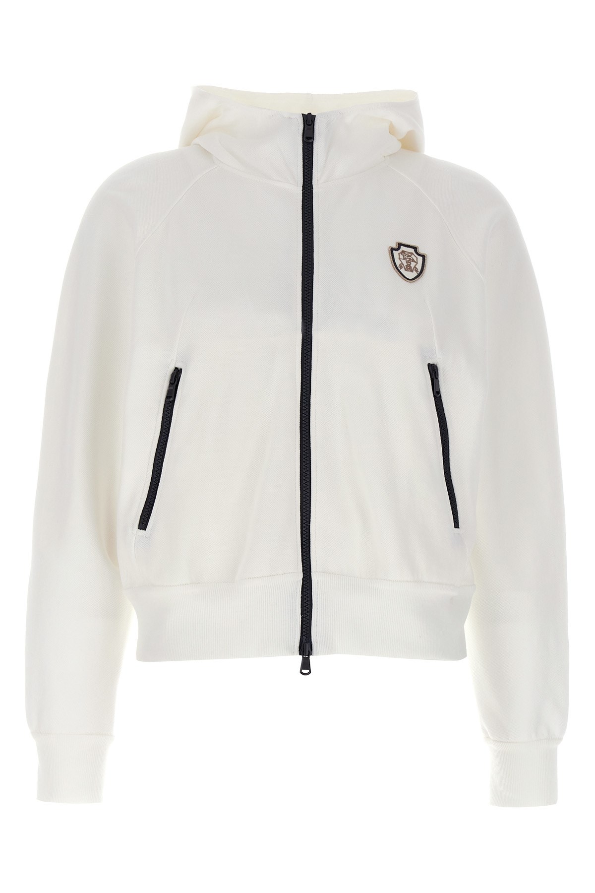 Brunello Cucinelli White Sweatshirt With Fixed Hood And Logo Patch On The Front In White