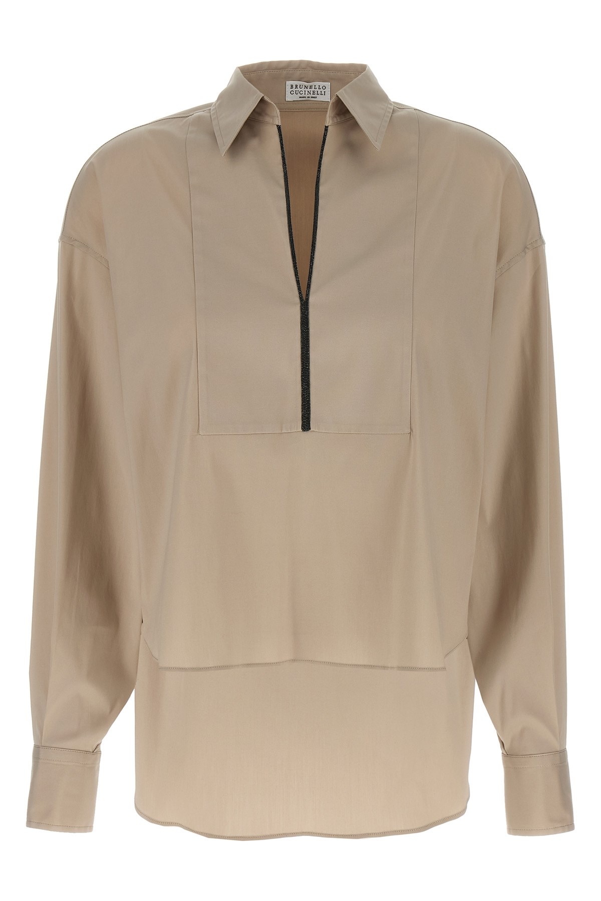 Brunello Cucinelli V-neck Shirt With Collared Design In Sand