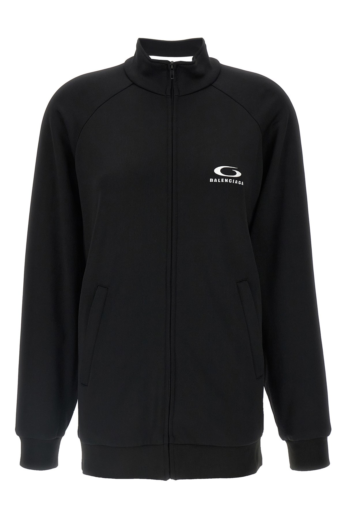 Balenciaga High Collar Ribbed Cuffs Side Pockets Dress In Black