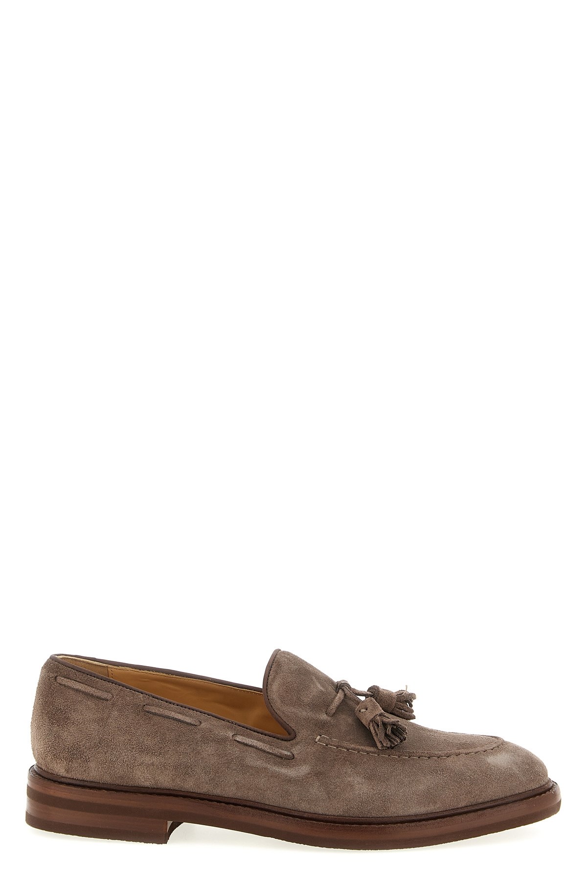 Brunello Cucinelli Tassel Detail Suede Loafers With Stacked Heel In Brown