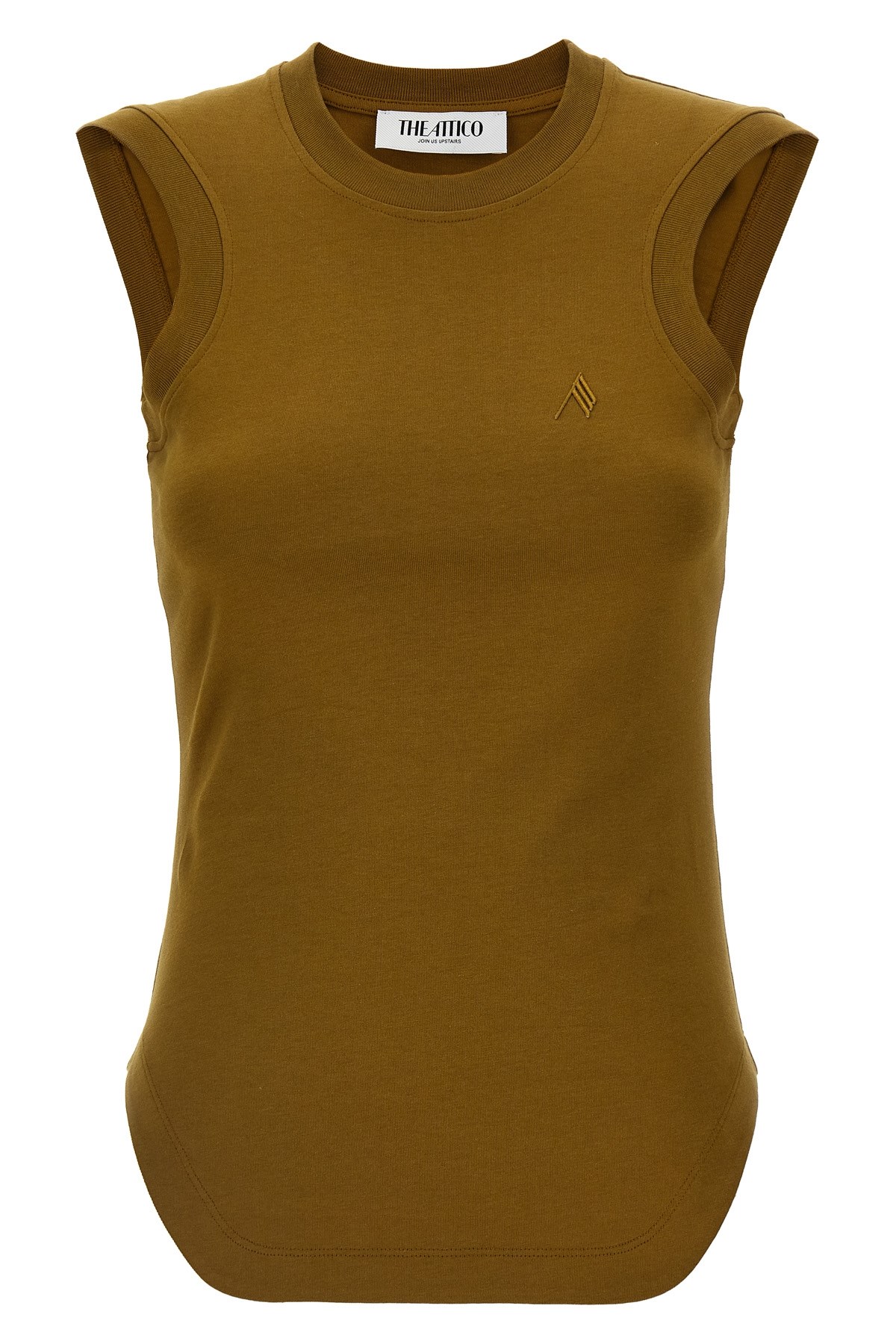 Attico Crew Neck Ribbed Sleeveless Top In Green
