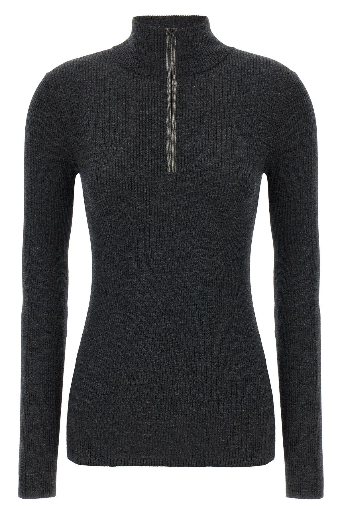 Brunello Cucinelli Virgin Wool-cashmere Half-zip Sweater In Gray