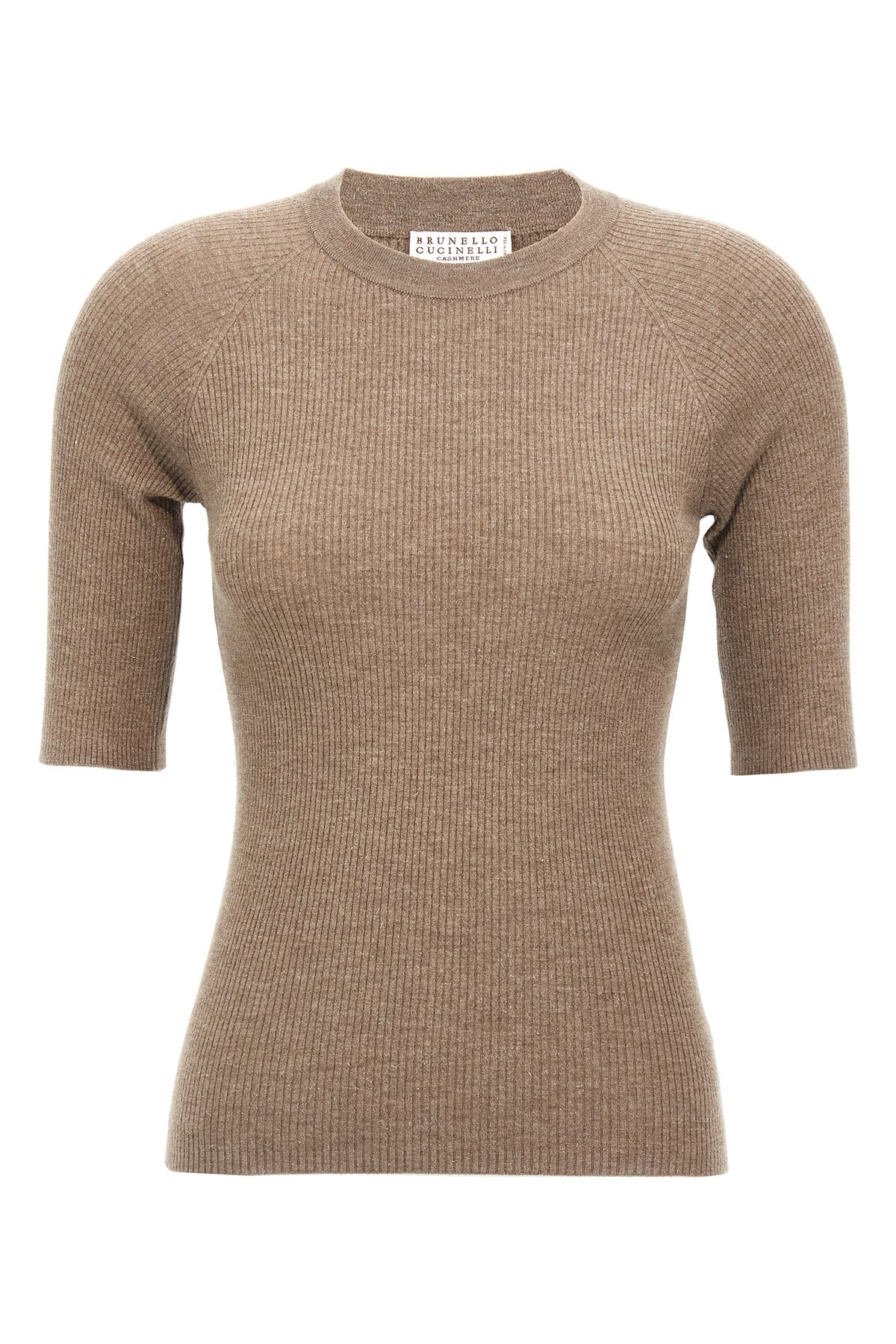 Brunello Cucinelli Shimmering Ribbed Crew Neck T-shirt In Nude
