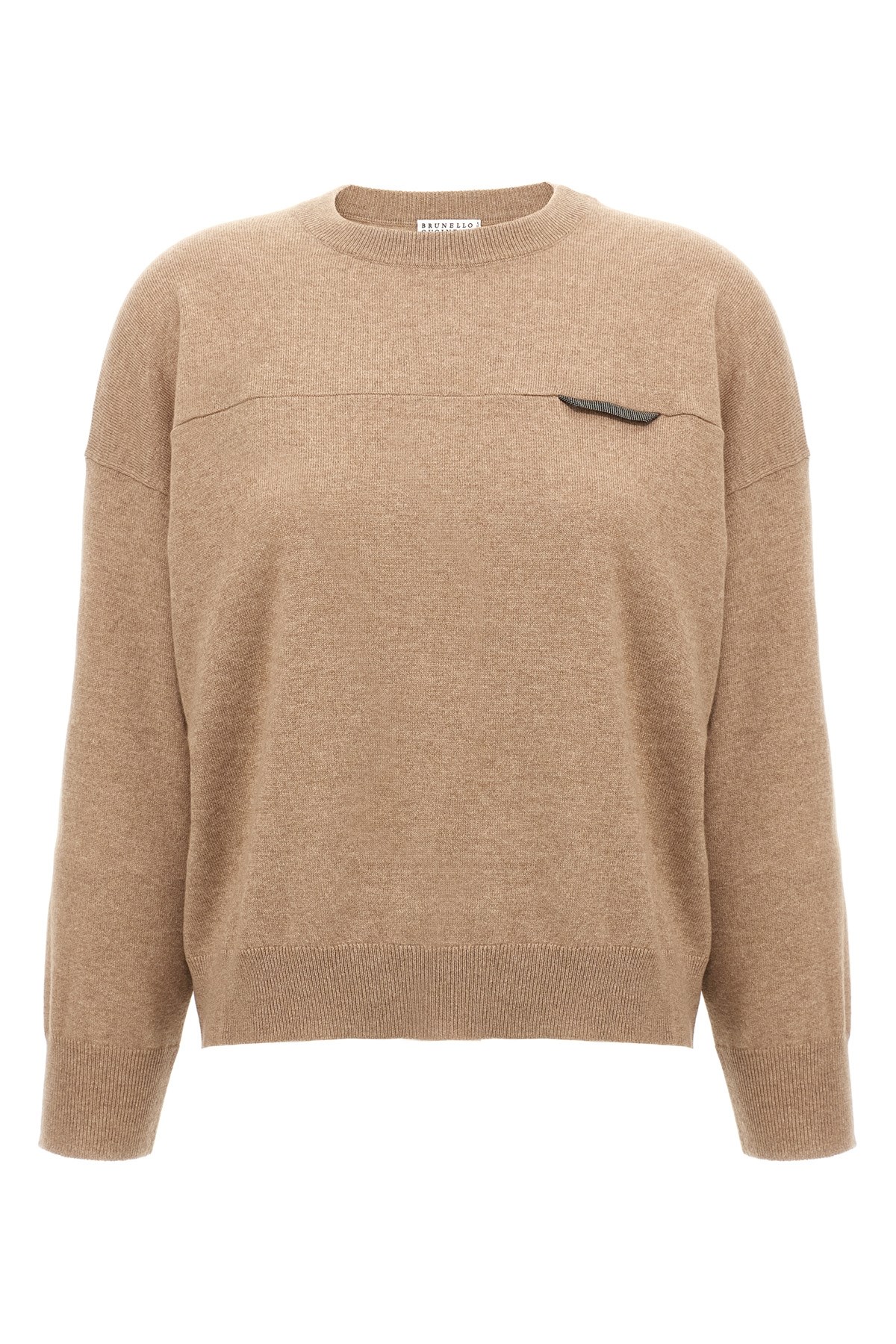 Brunello Cucinelli Cropped Knit Sweater Crew Neck In Sand